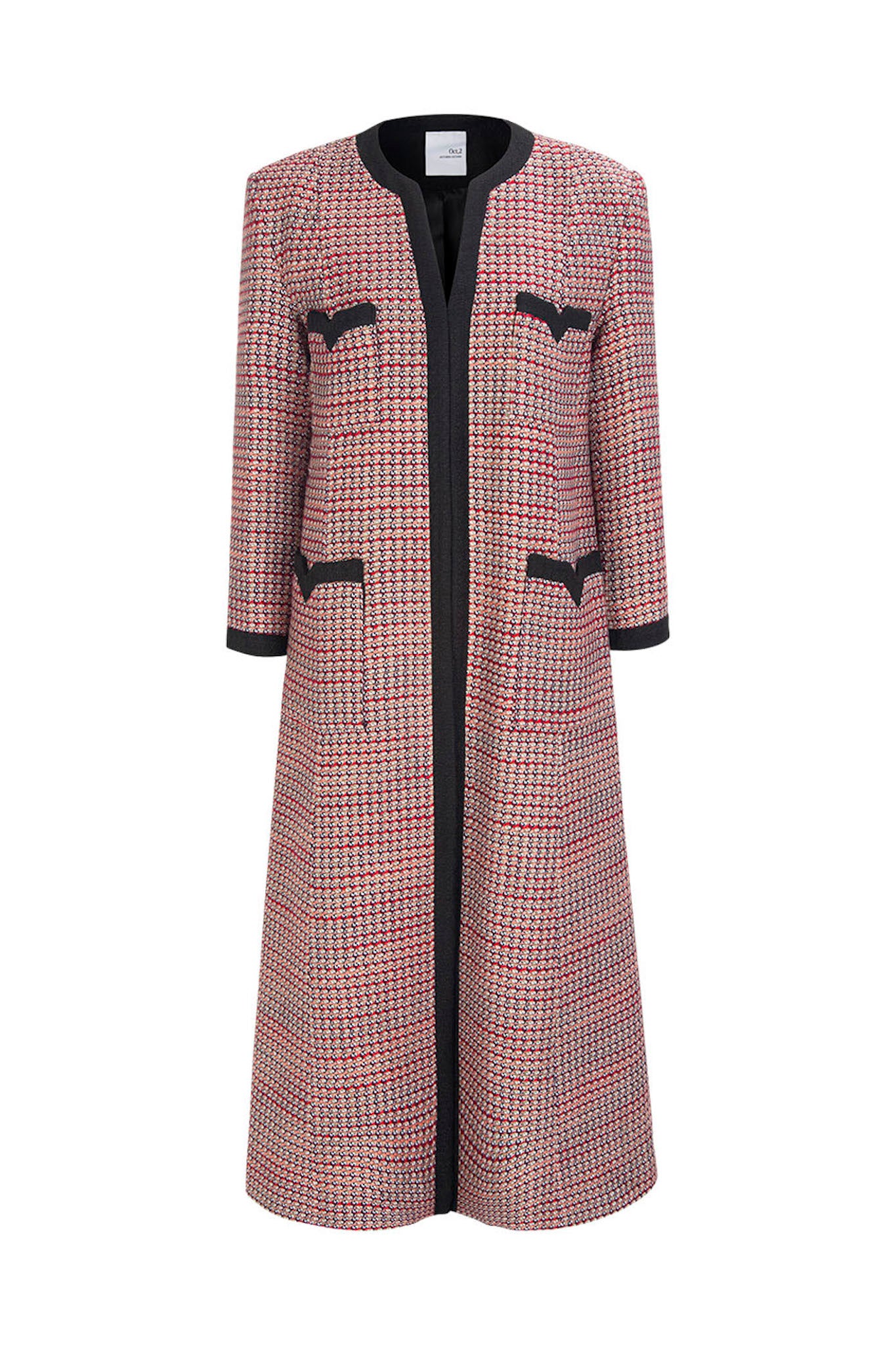 MANTEAU COL V EN TWEED_ROUGE