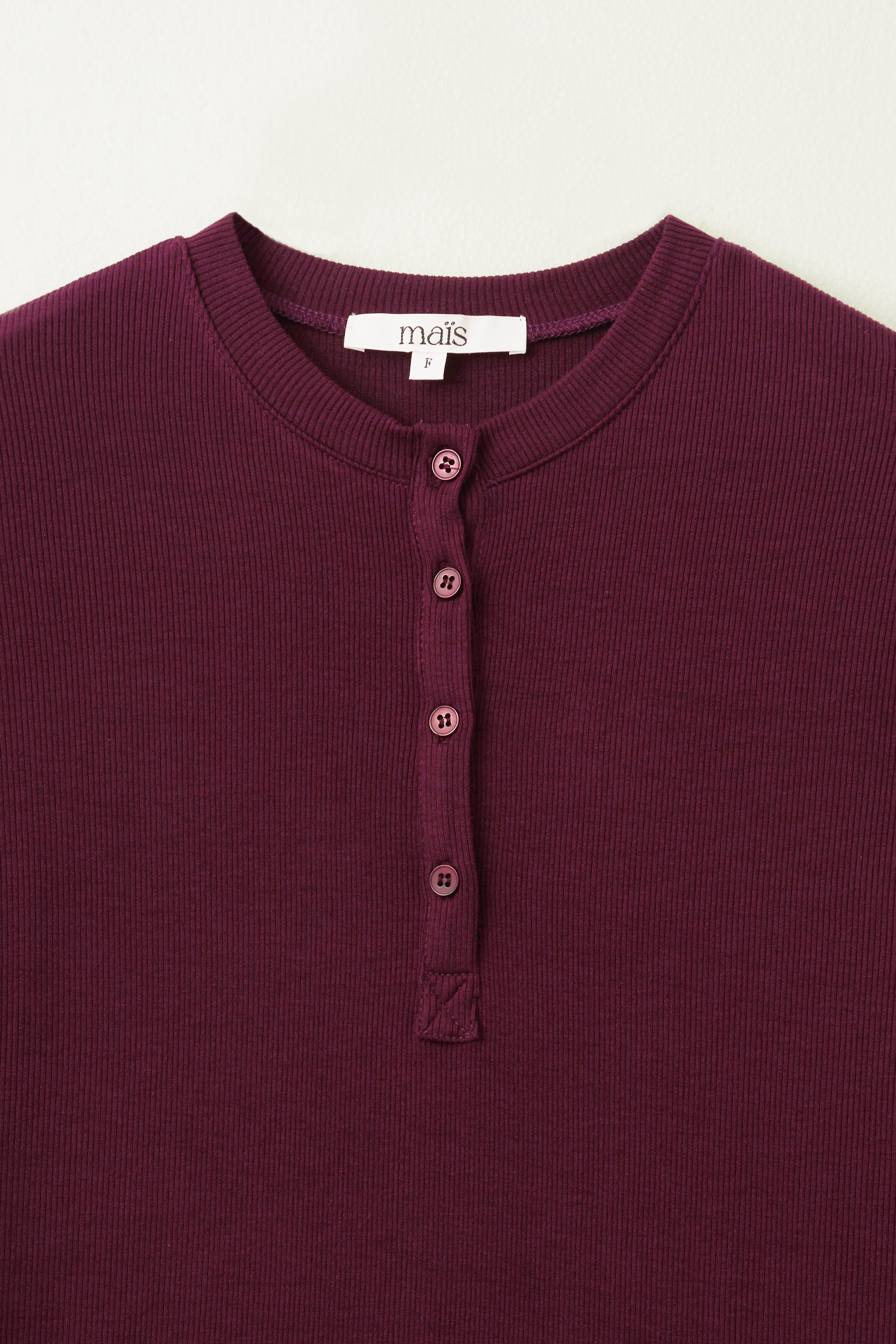 T-SHIRT MANCHES LONGUES À COL HENLEY_BORDEAUX
