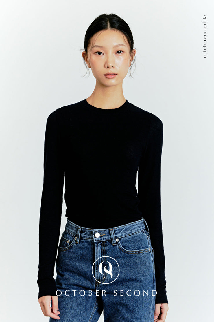 T-SHIRT EN LAINE MÉLANGÉE_BLEU MARINE