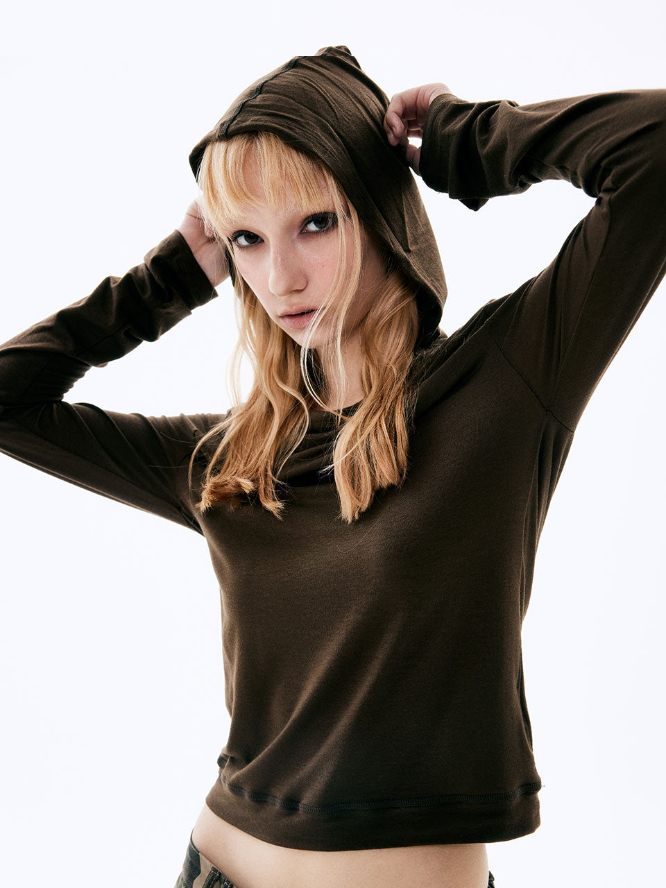 DRAPE HOOD TOP_BROWN