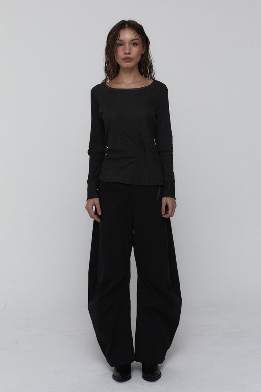 CURVED COTTON PANTS_BLACK
