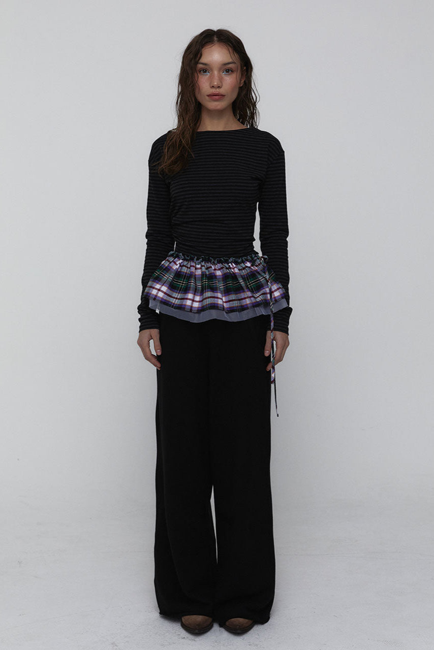 SIDE SHIRRING STRIPE TOP_CHARCOAL