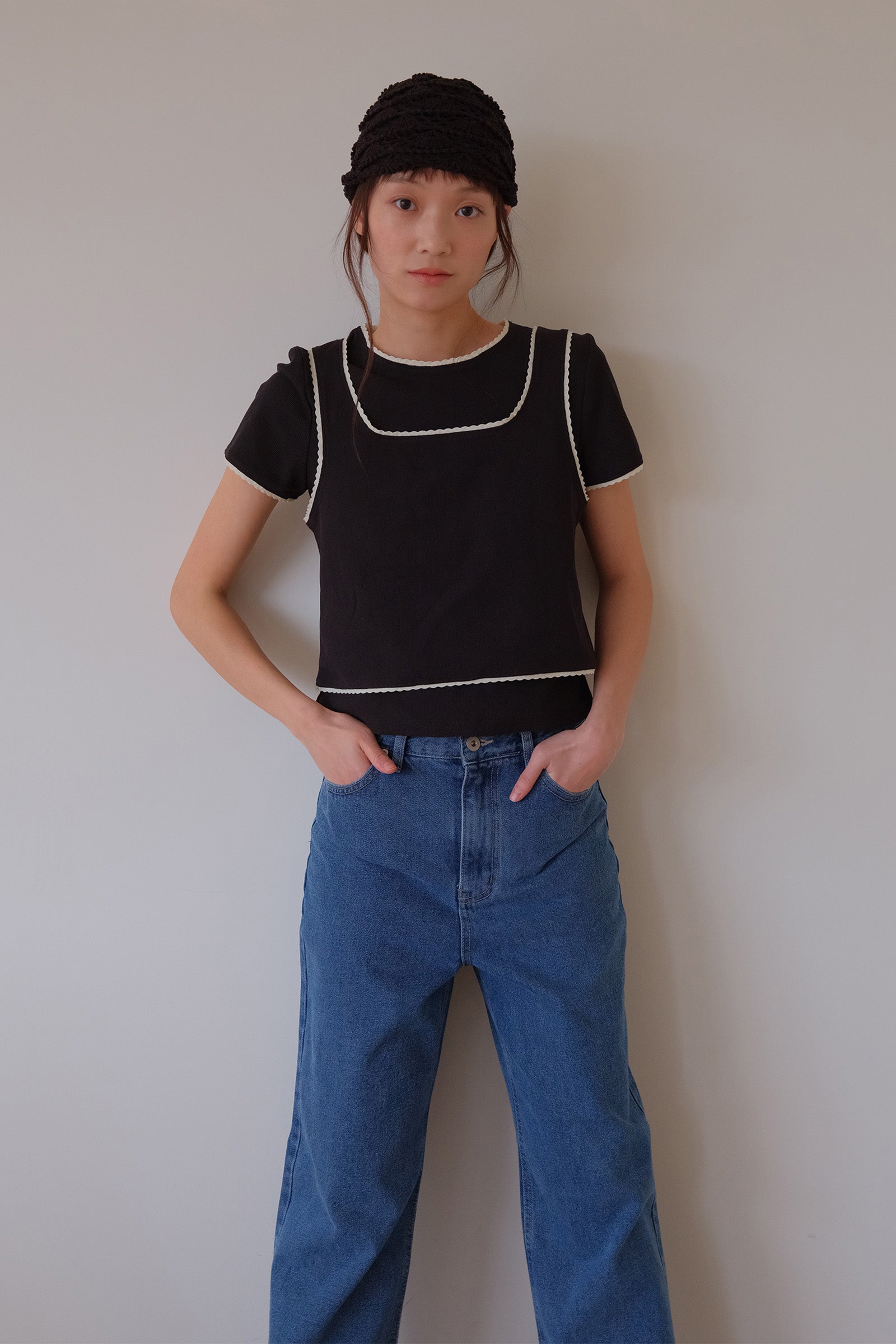 MOUI LAYERED RIBBED T SET _NOIR