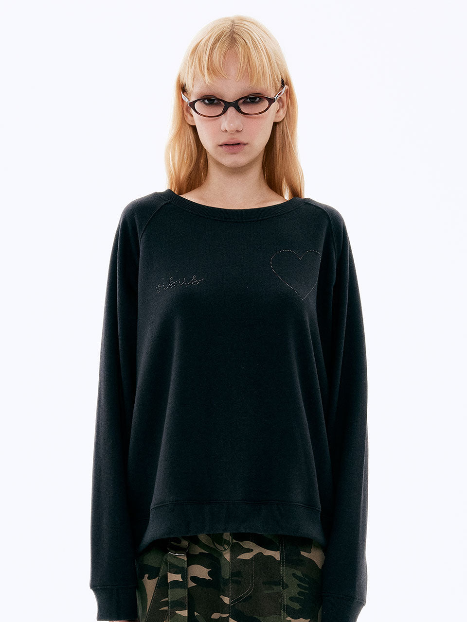 SWEATSHIRT À CŒUR PERLÉ_BLEU MARINE