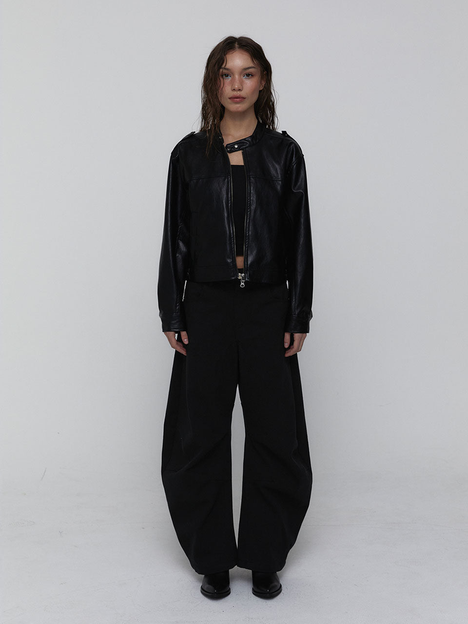 CURVED COTTON PANTS_BLACK