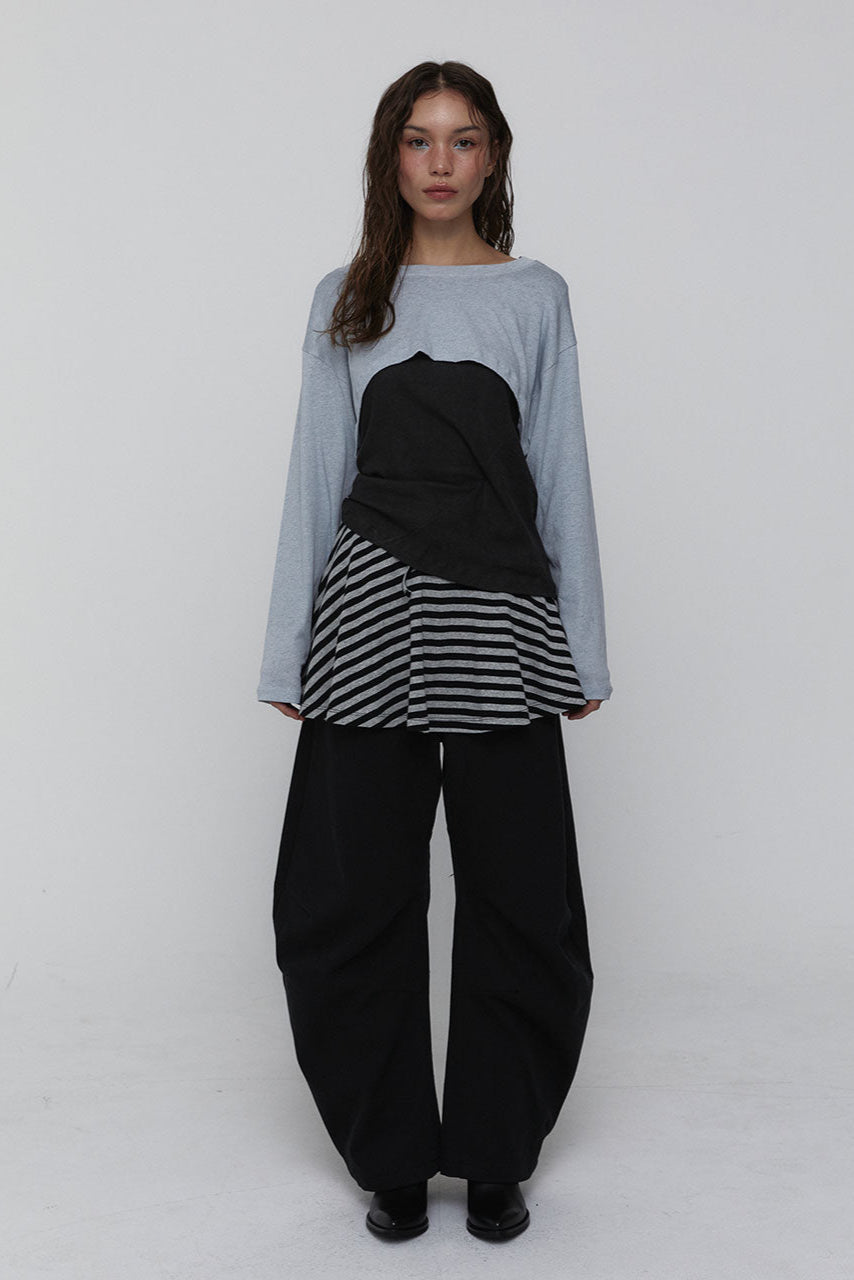 STRIPED MINI SKIRT_CHARCOAL