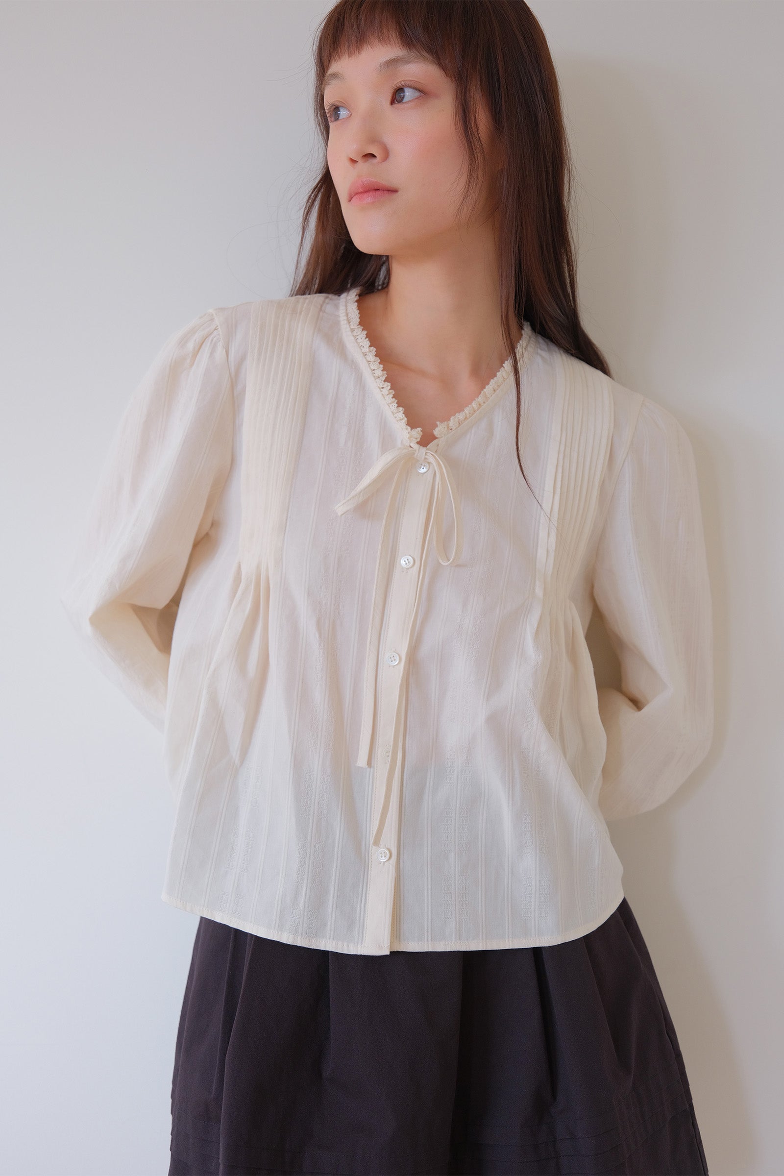 MOUI JANE PINTUCK LACE BLOUSE _CREAM
