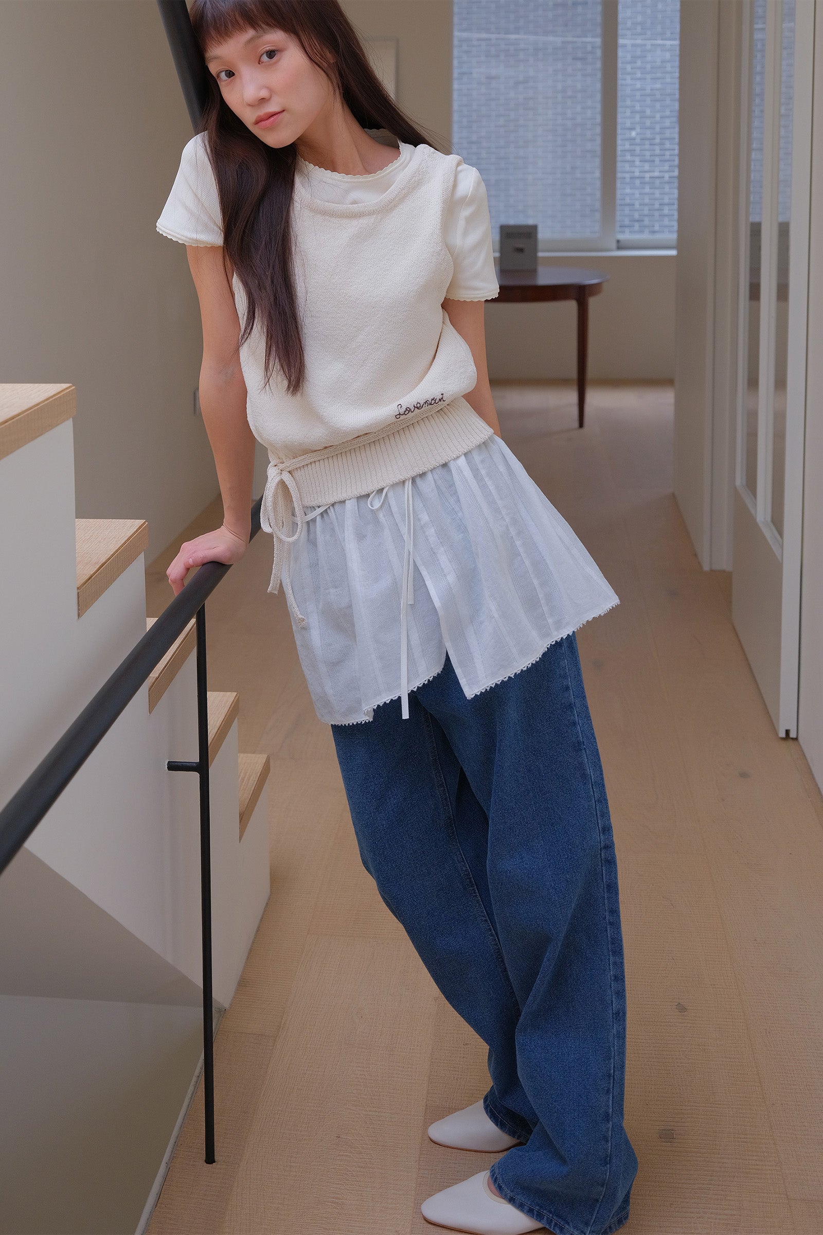 MOUI STRAP TIE KNIT VEST _CRÈME