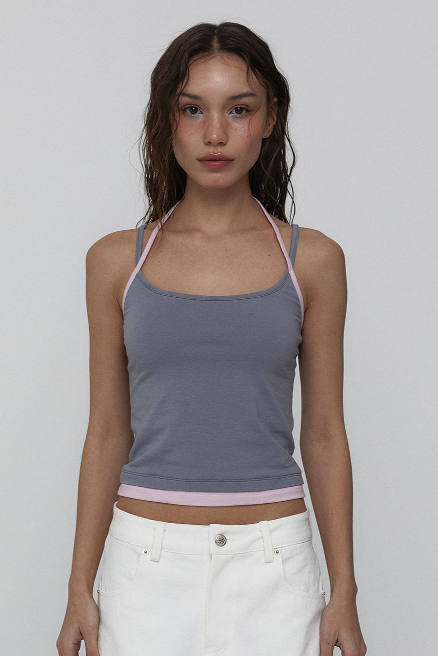 LAYERED HALTER TOP_GREY