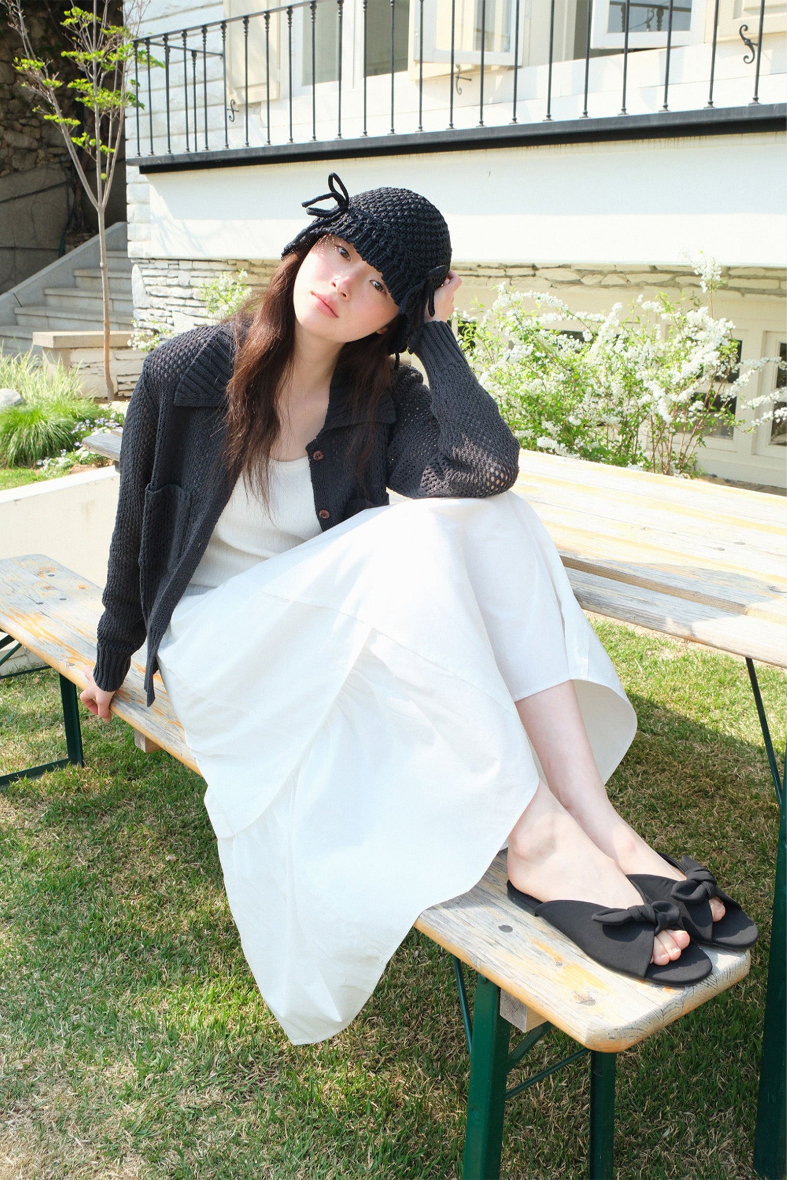 MOUI POCKET PUNCHING COLLAR CARDIGAN _CHARBON