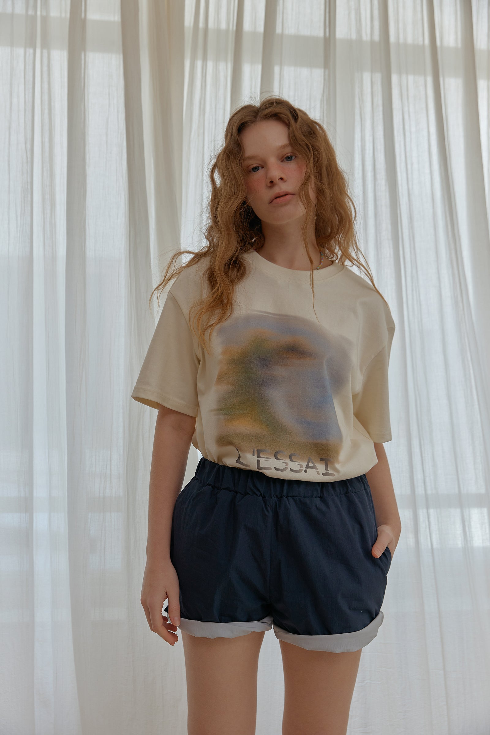 COLOR POINTED BANDING SHORTS_BLEU MARINE