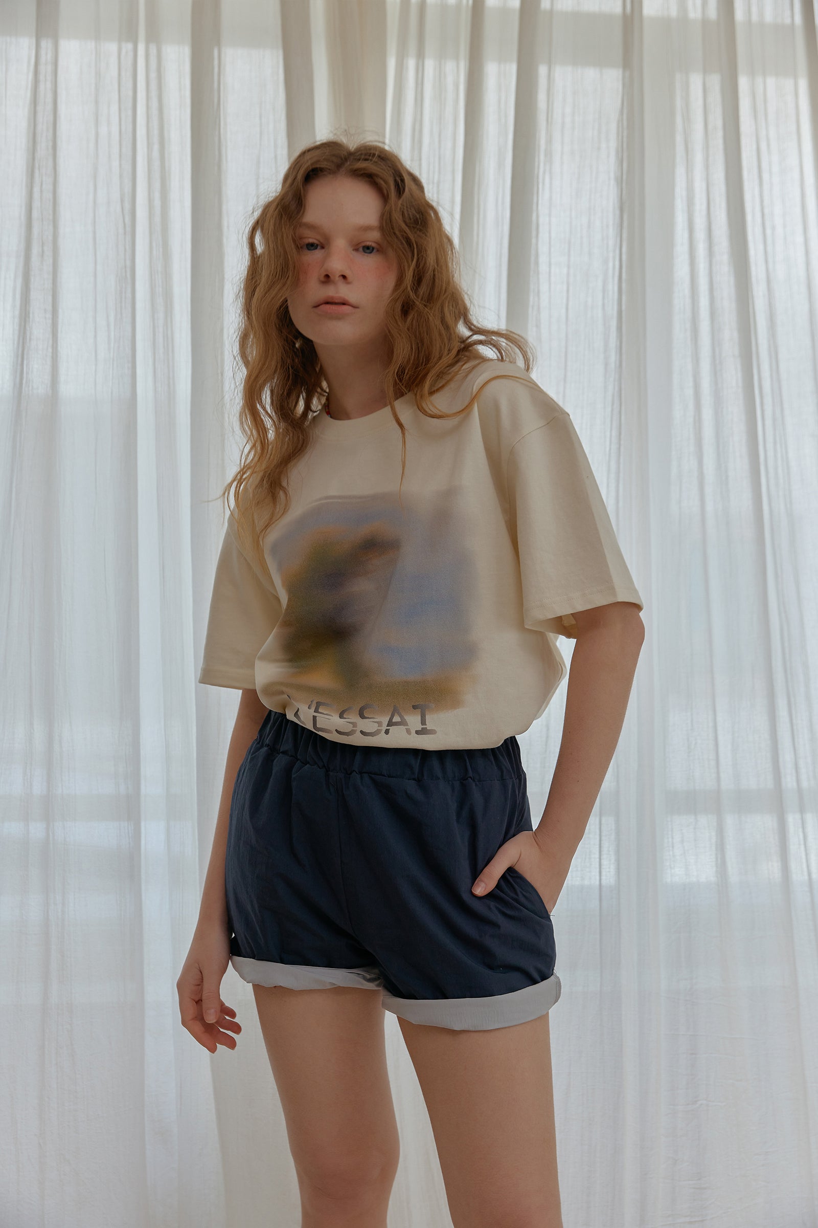 COLOR POINTED BANDING SHORTS_BLEU MARINE