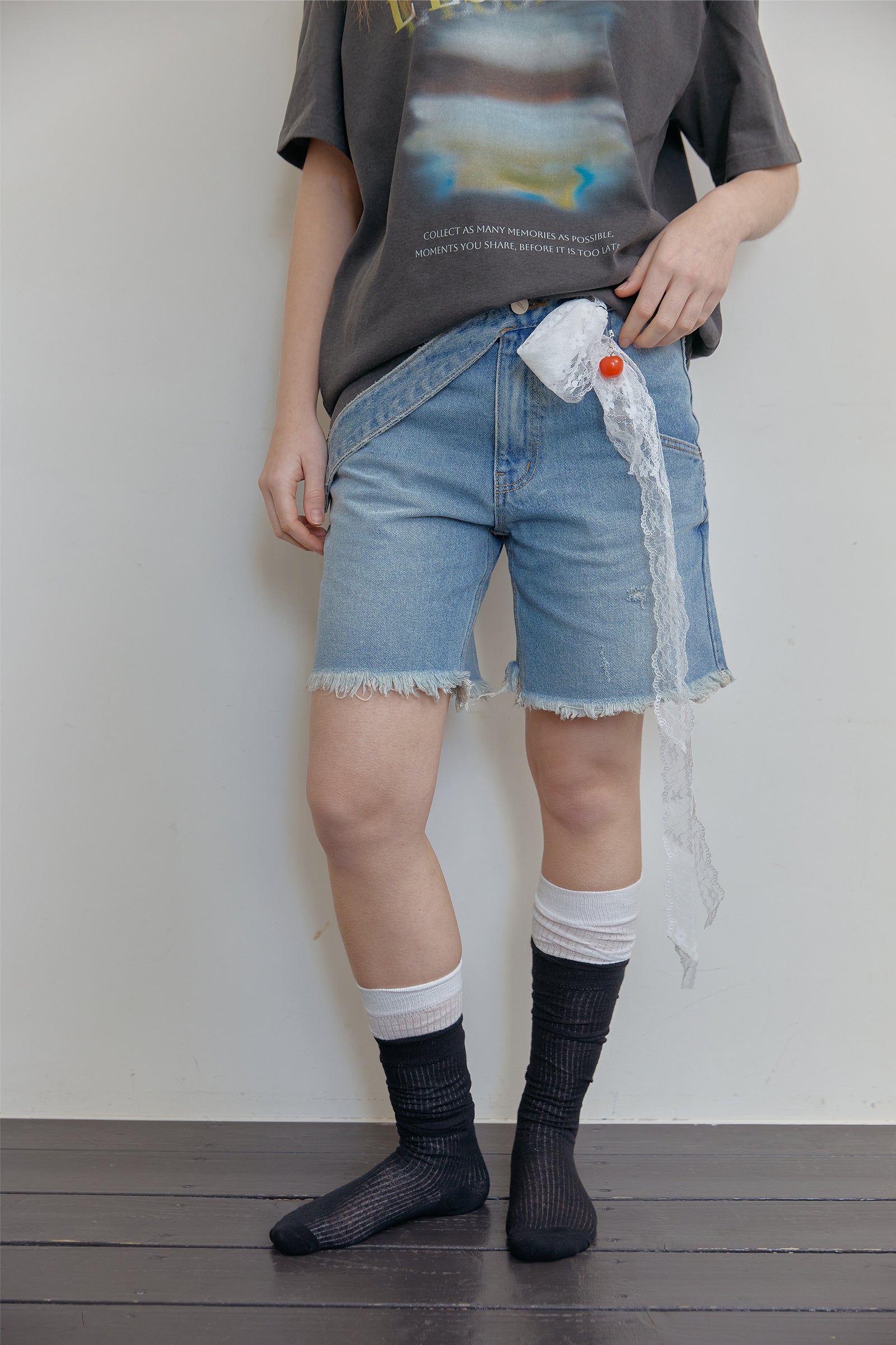 BELT DETAIL DENIM SHORTS_BLEU