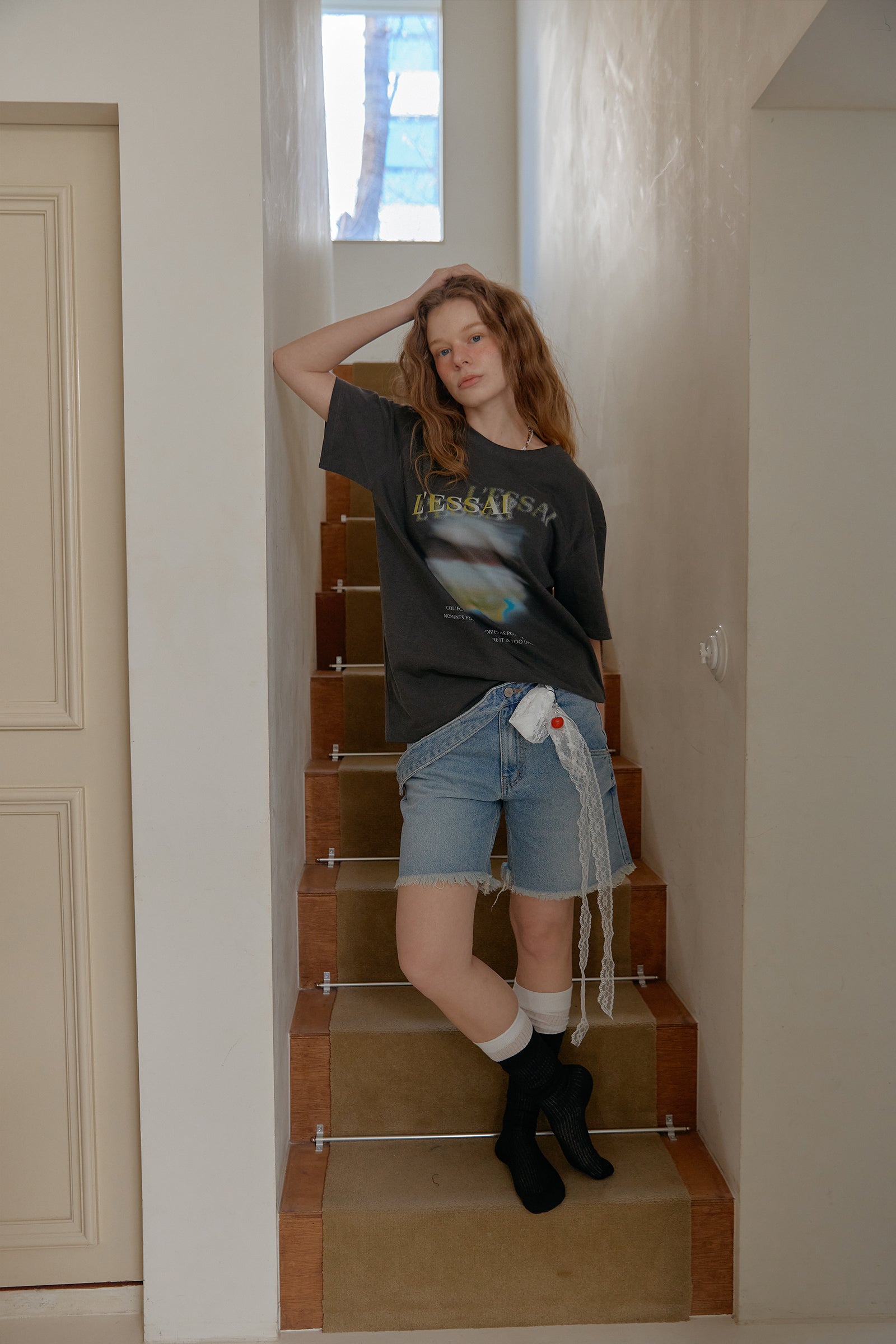 BELT DETAIL DENIM SHORTS_BLEU