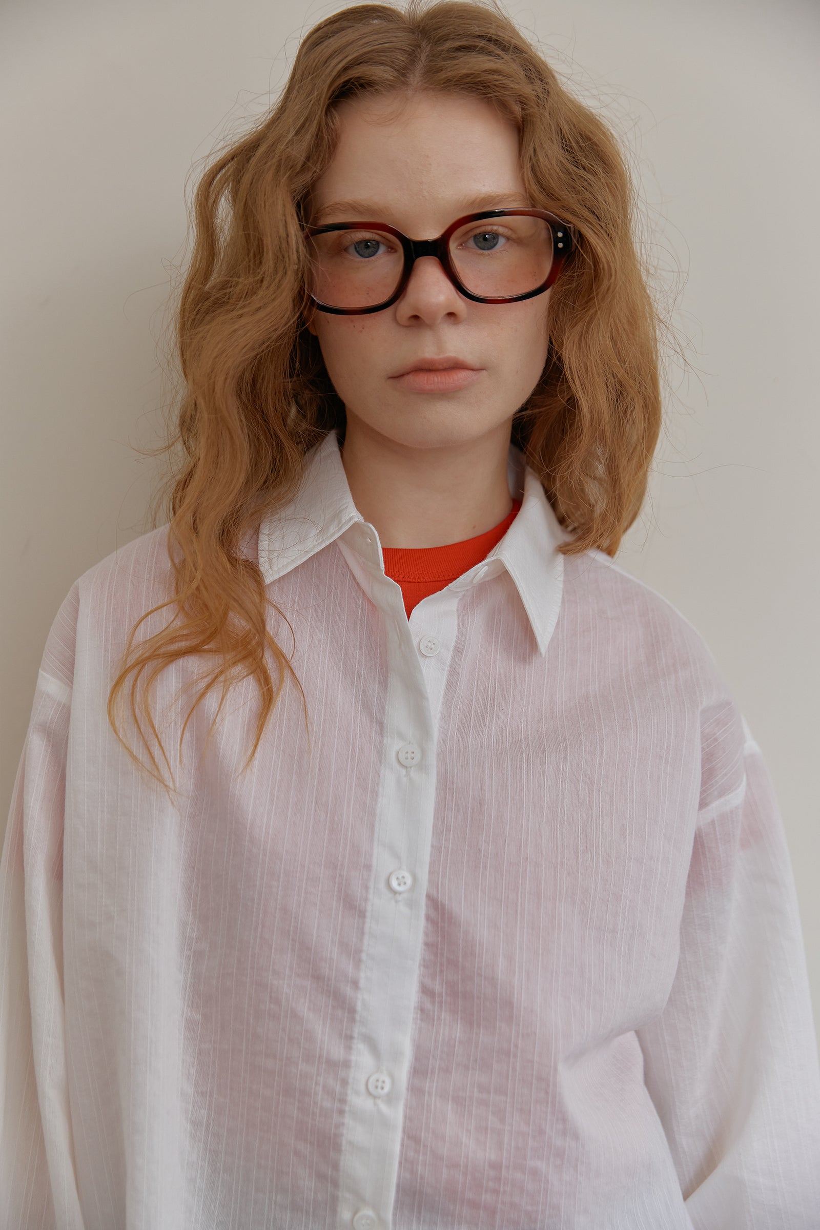 FLORAL STRIPE SHEER SHIRT_BLANC
