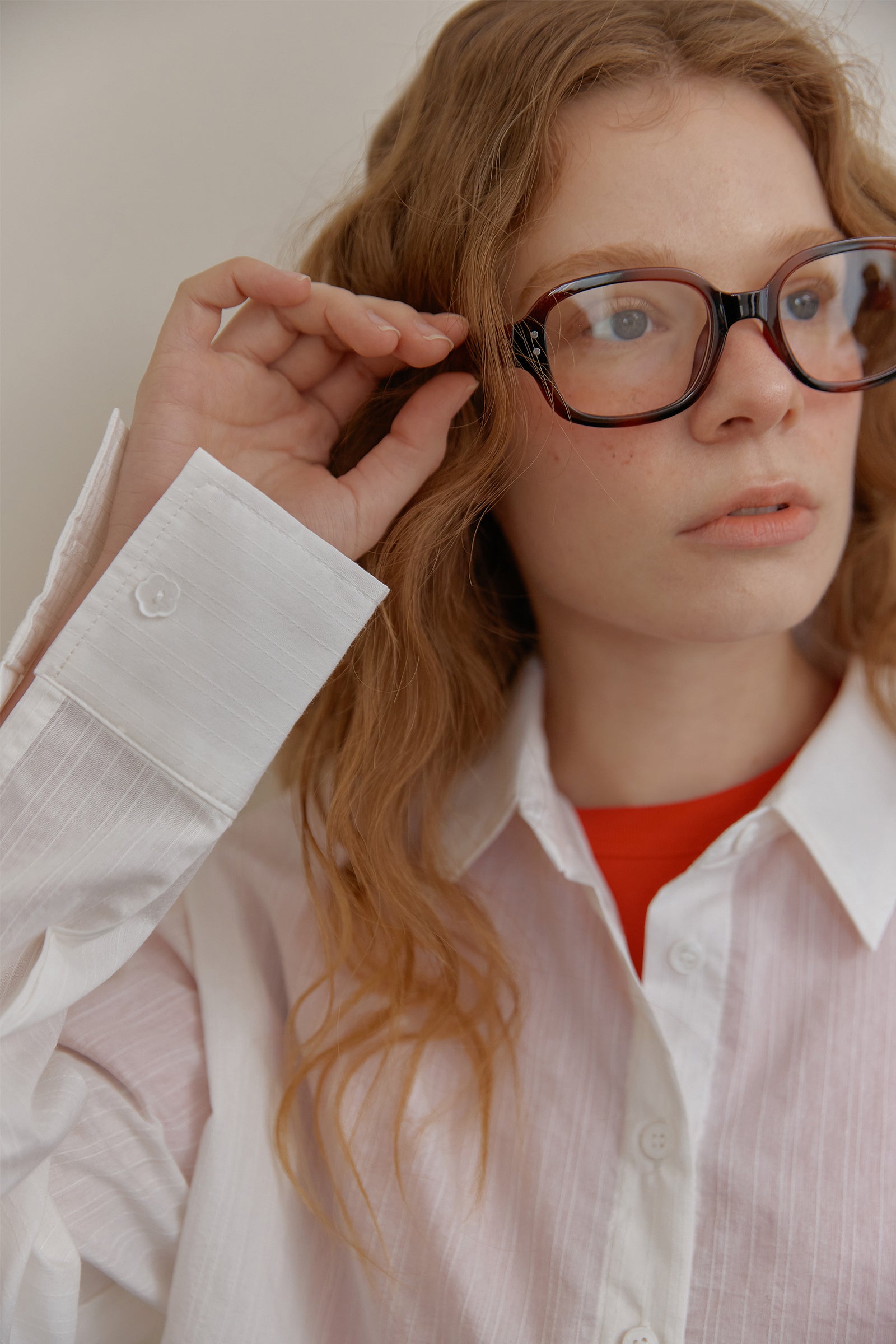 FLORAL STRIPE SHEER SHIRT_BLANC
