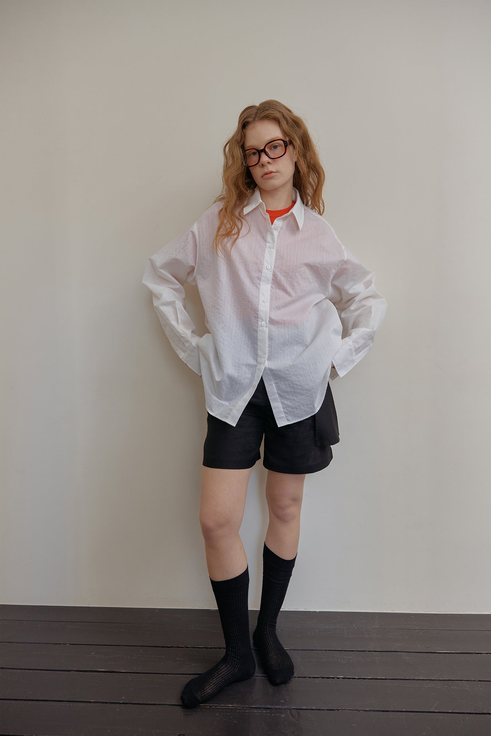 FLORAL STRIPE SHEER SHIRT_BLANC