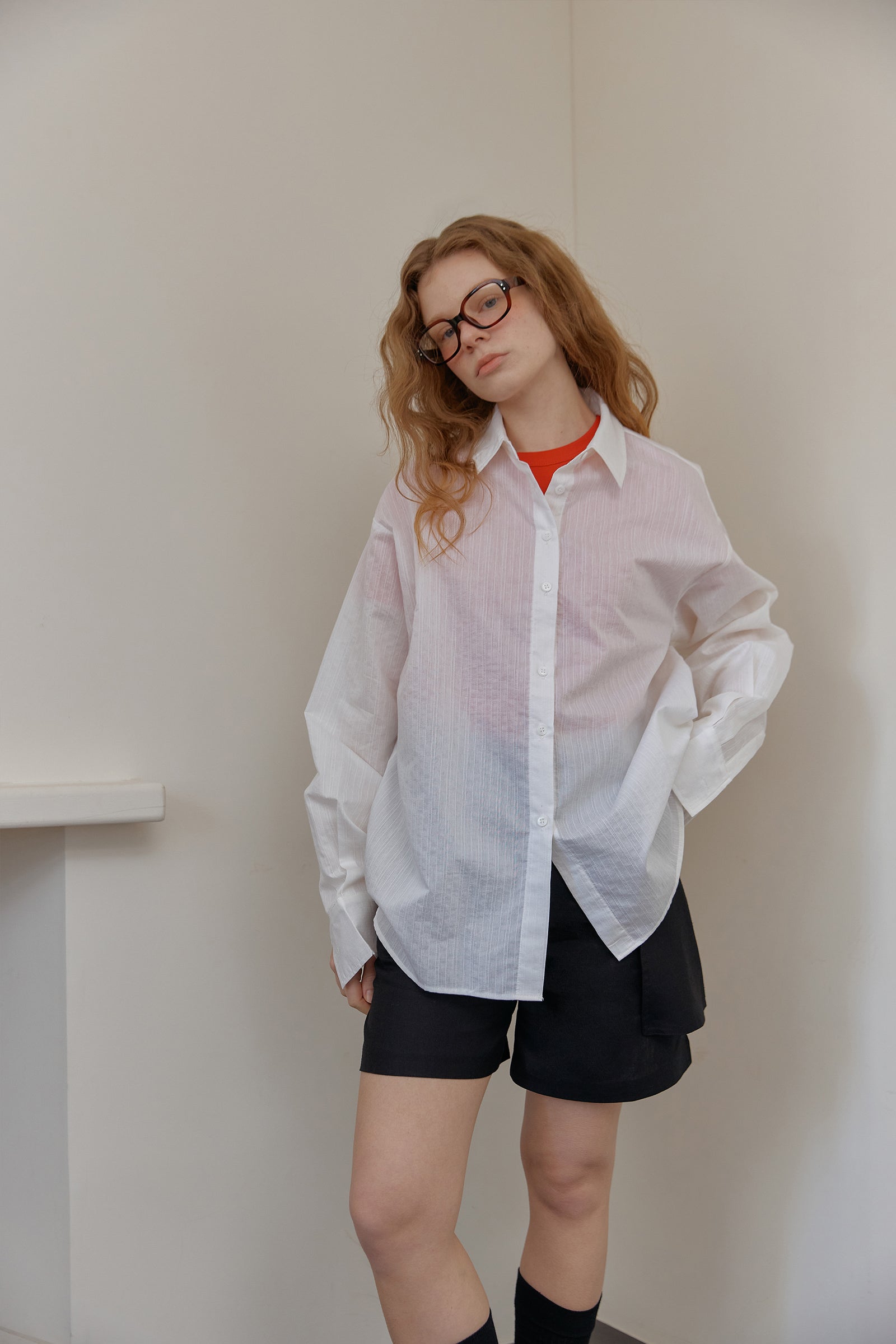 FLORAL STRIPE SHEER SHIRT_BLANC