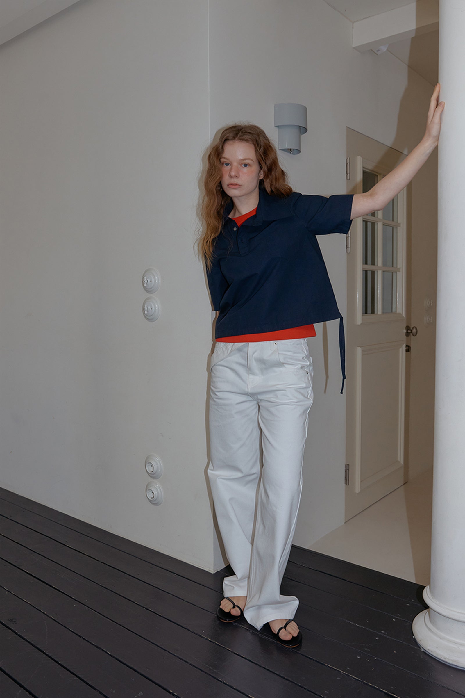 ASYMMETRY COLLAR POLO CROP SHIRT_BLEU MARINE