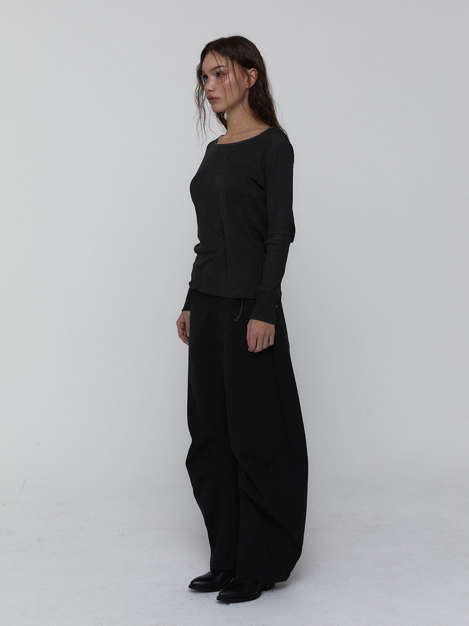 CURVED COTTON PANTS_BLACK