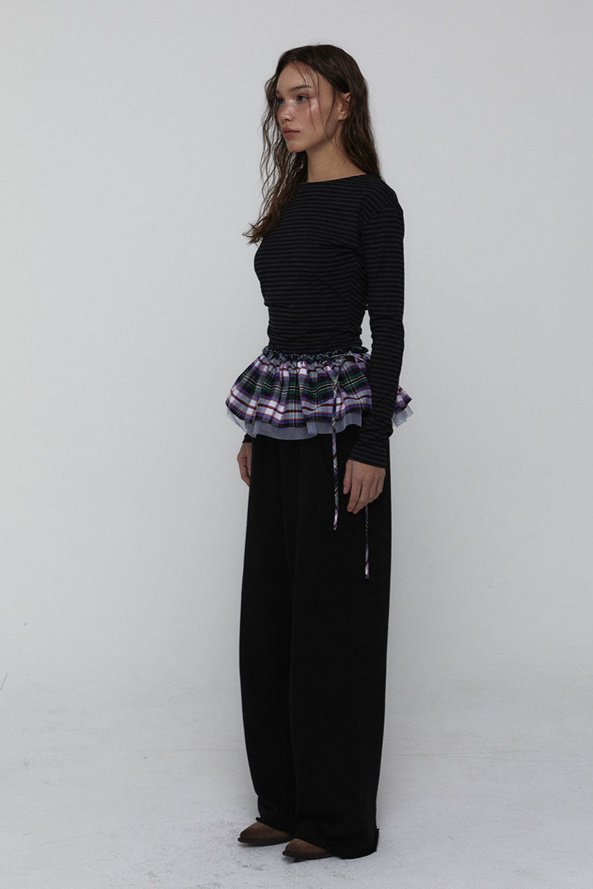 SIDE SHIRRING STRIPE TOP_CHARCOAL