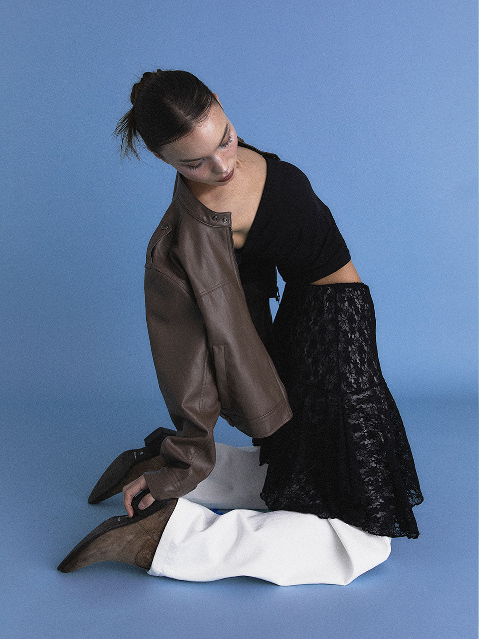 FLORAL LACE MIDI SKIRT_BLACK