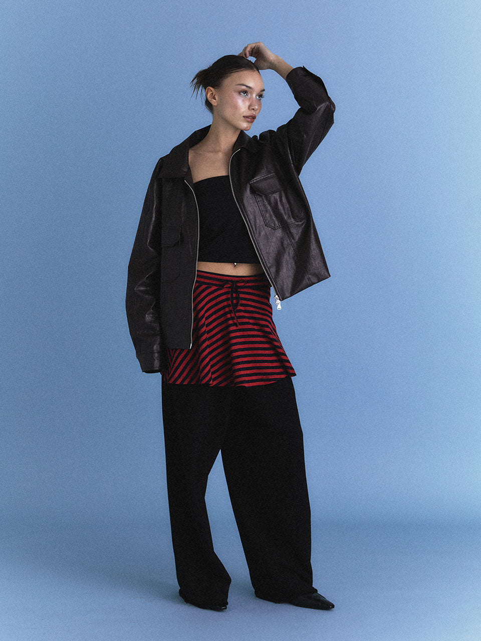 STRIPED MINI SKIRT_RED