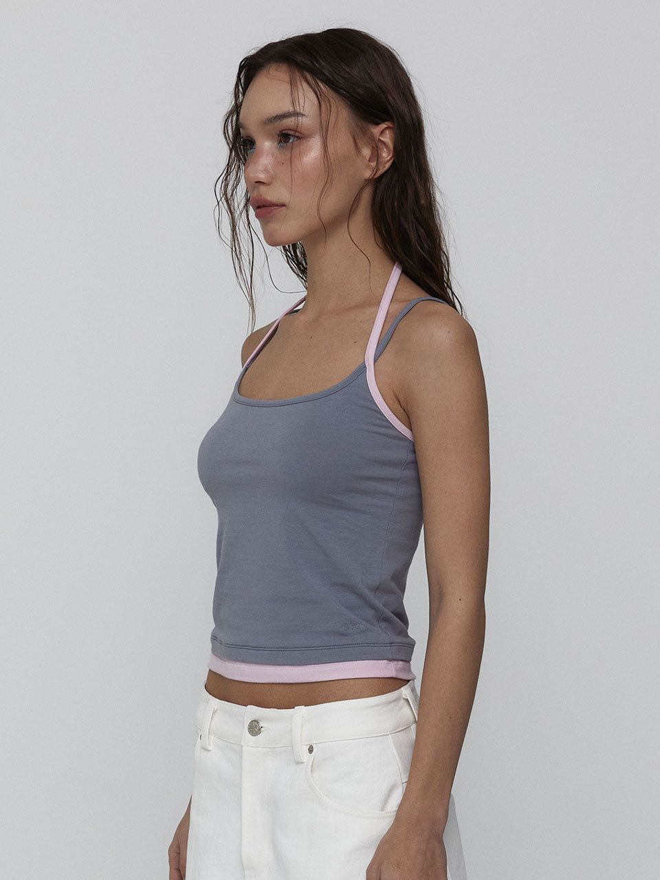LAYERED HALTER TOP_GREY