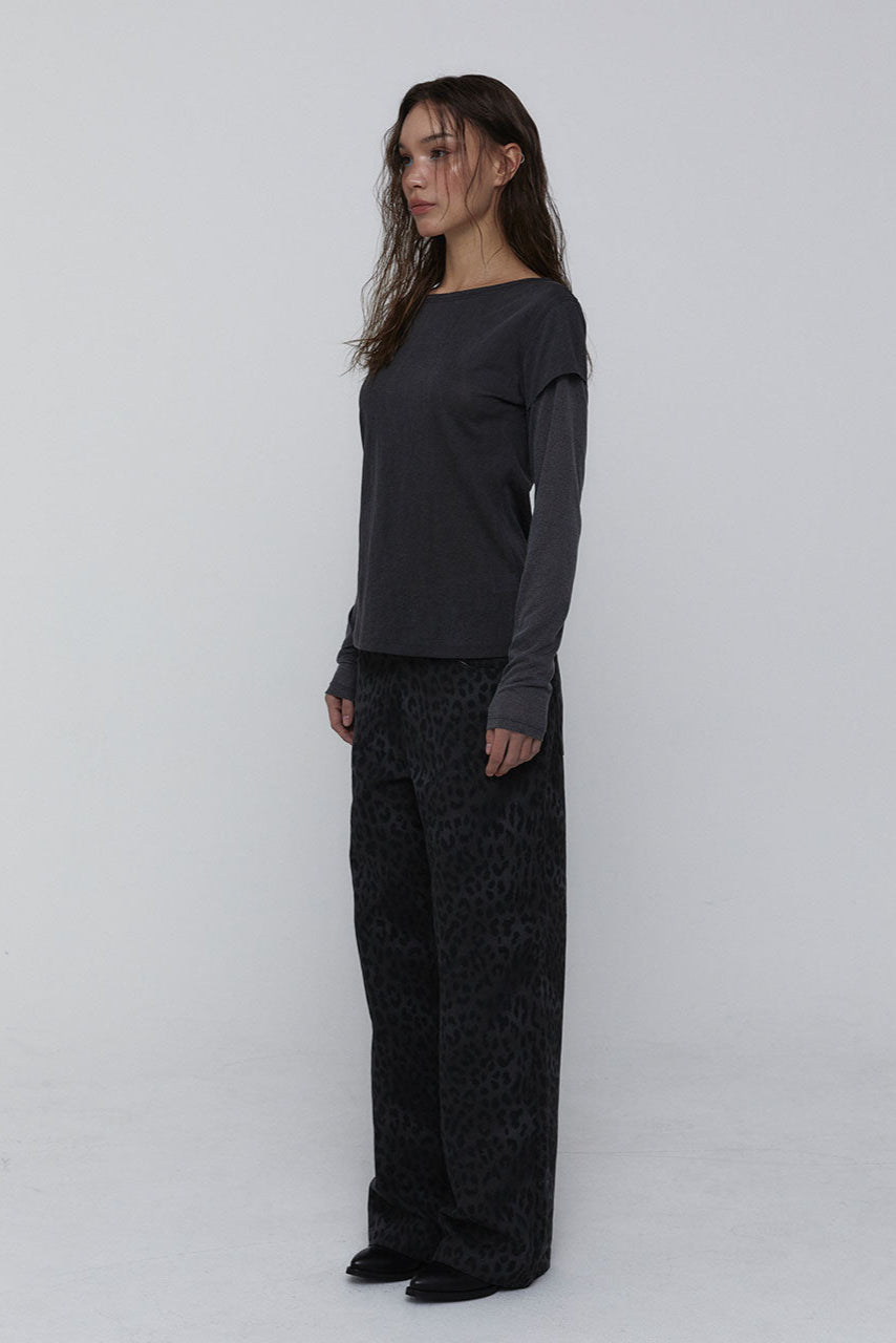 25SS COTTON LEOPARD REGULAR PANTS_CHARCOAL