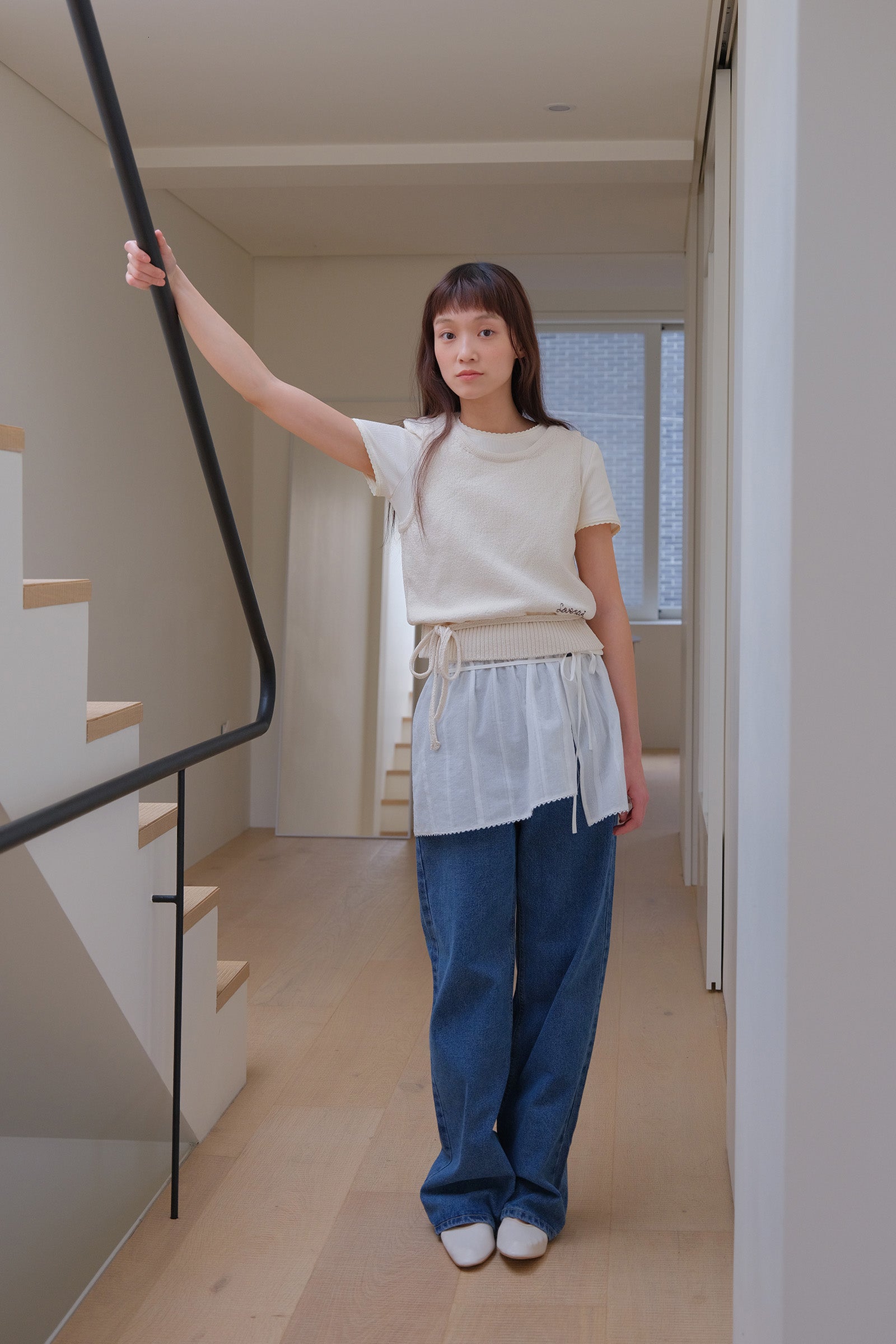 MOUI STRAP TIE KNIT VEST _CRÈME