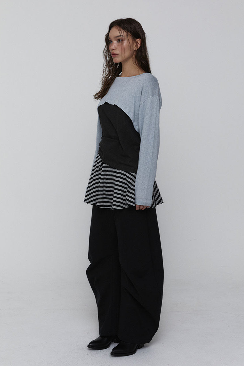 STRIPED MINI SKIRT_CHARCOAL