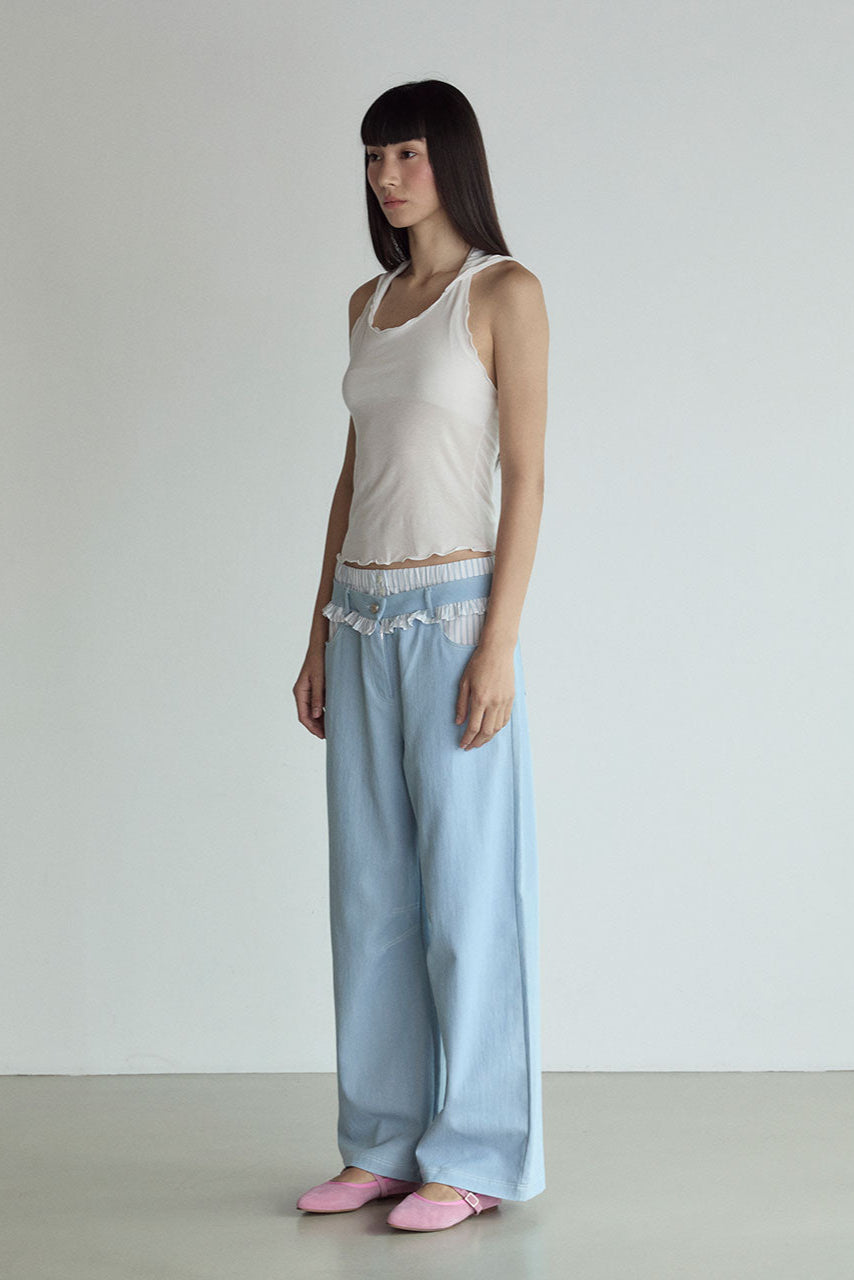 FRILL BLOCK PANTS_BLEU CLAIR