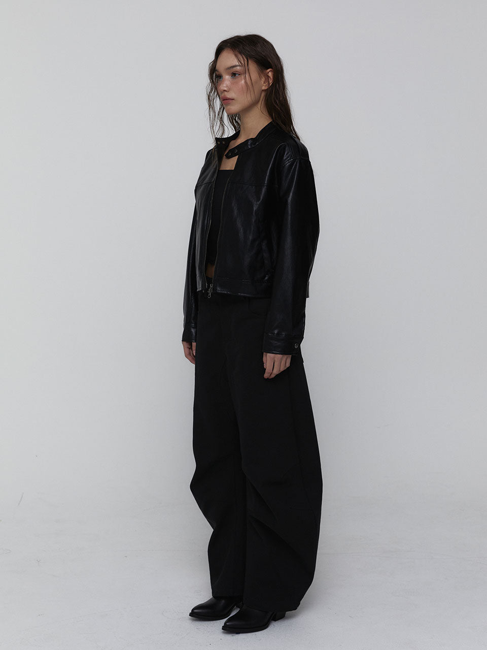 CURVED COTTON PANTS_BLACK