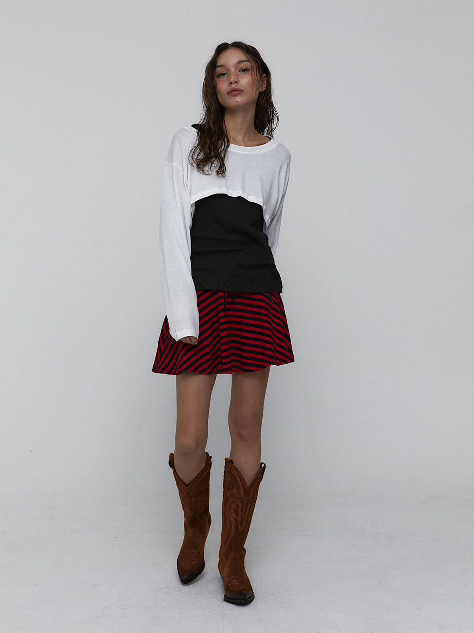 STRIPED MINI SKIRT_RED