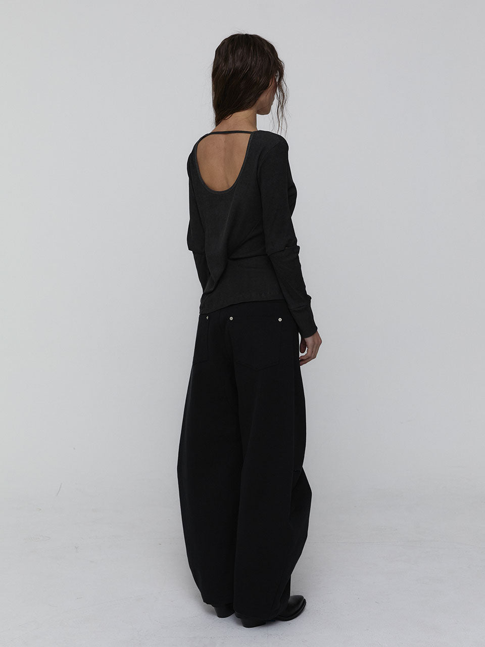 CURVED COTTON PANTS_BLACK