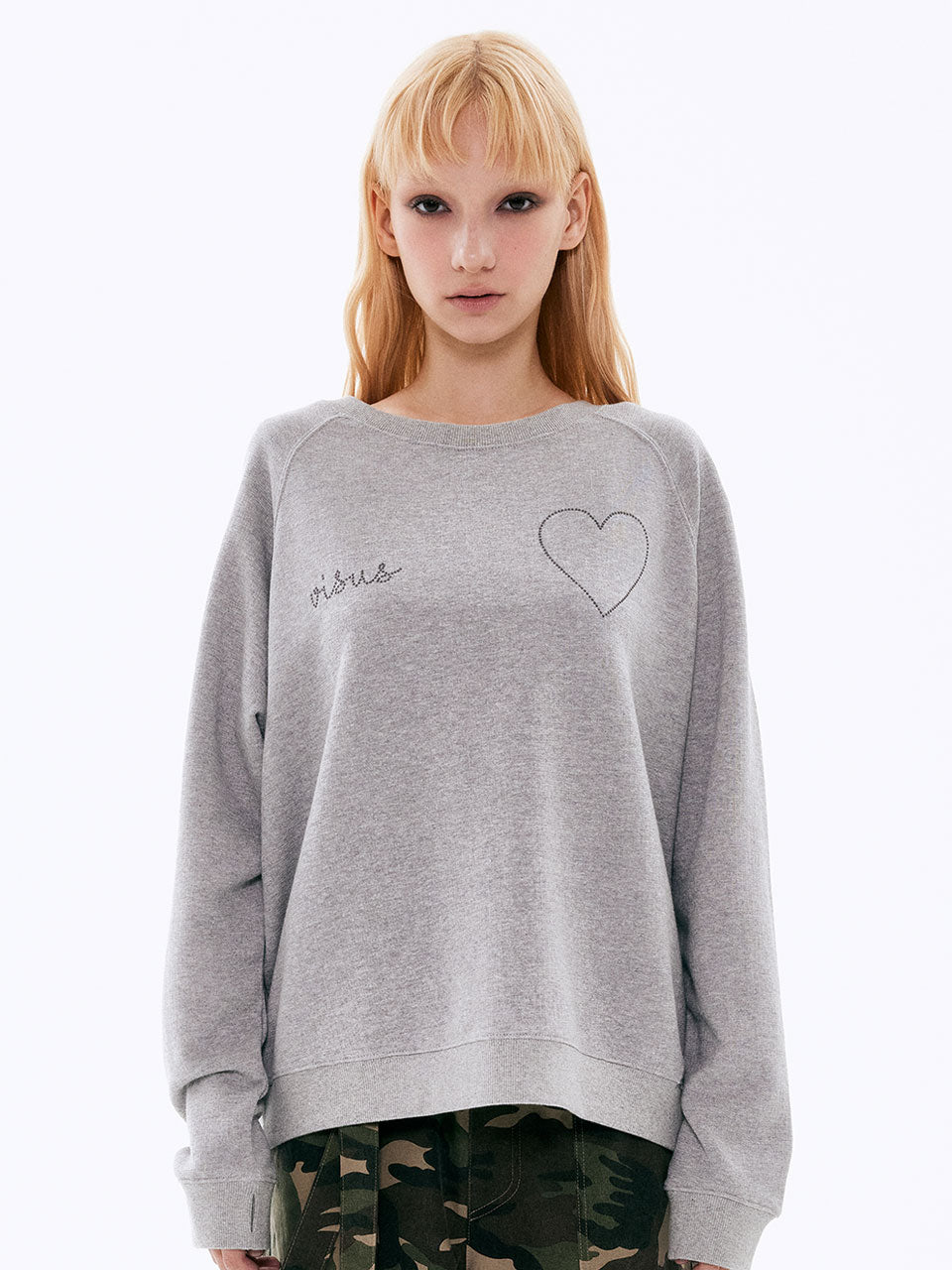 SWEATSHIRT À CŒUR PERLÉ_MÉLANGÉ