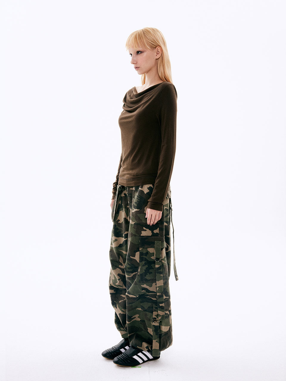 DRAPE HOOD TOP_BROWN