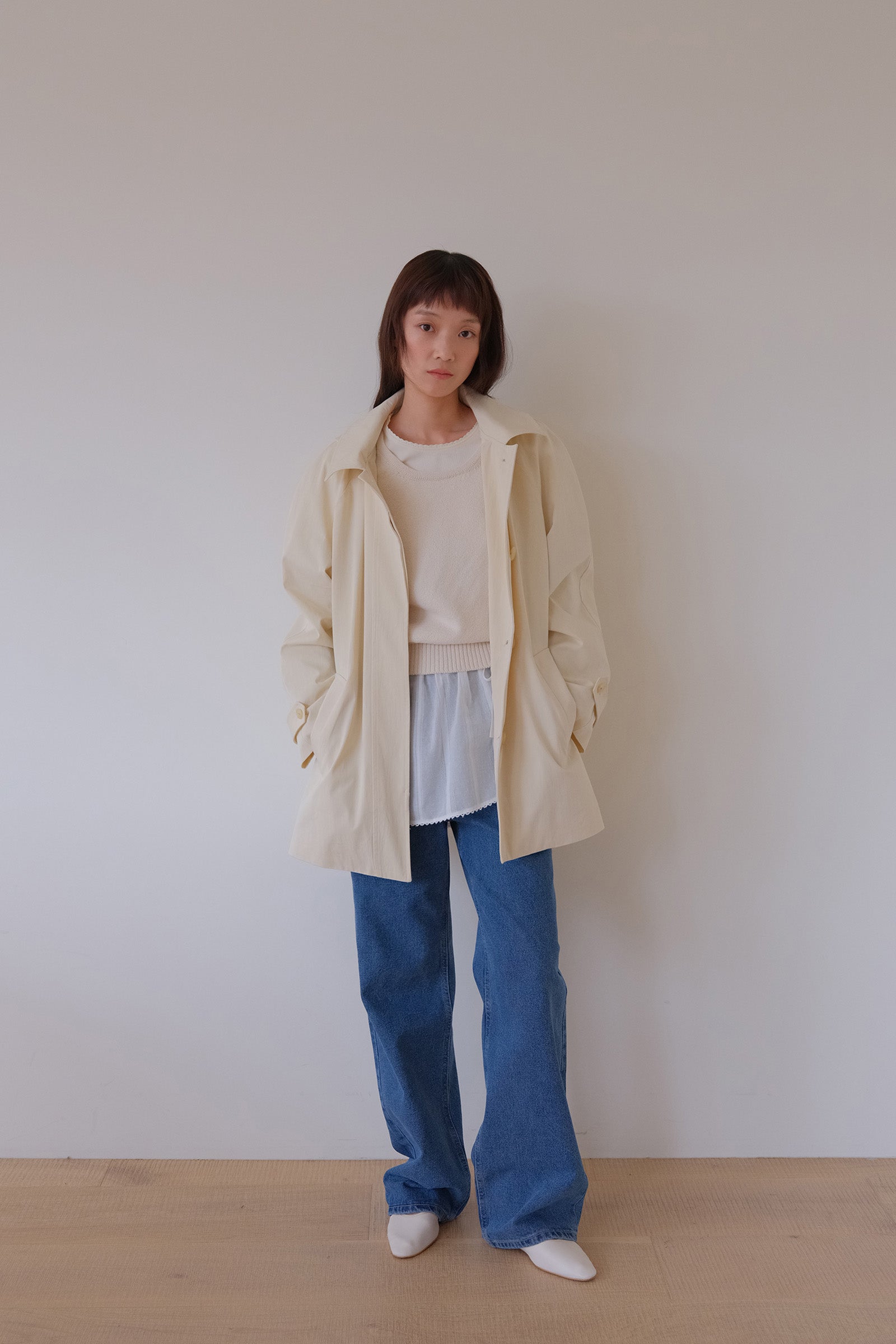 MOUI HOODED HALF TRENCH COAT_CREAM BEIGE