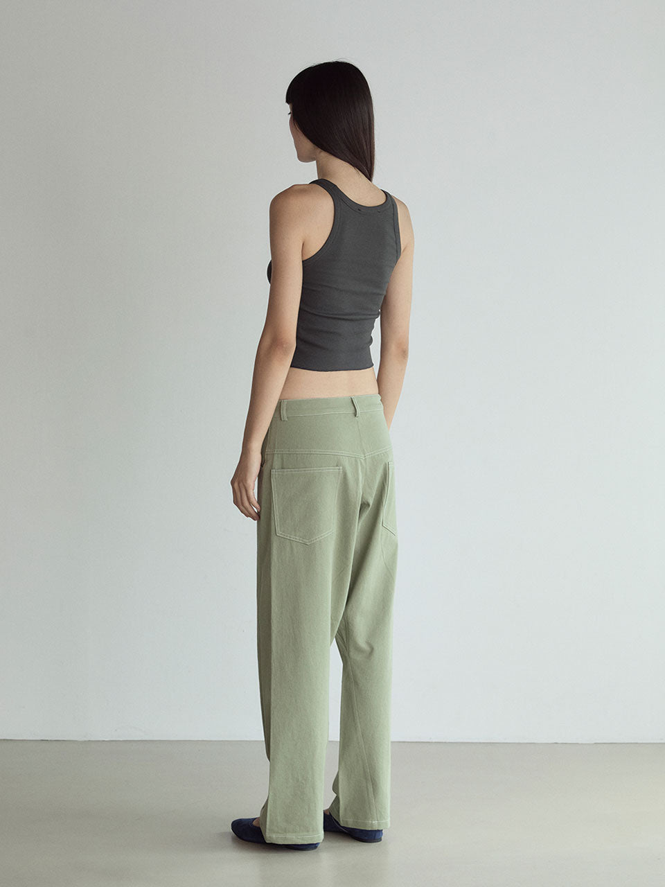 STITCH LOWRISE COTTON PANTS_GREEN