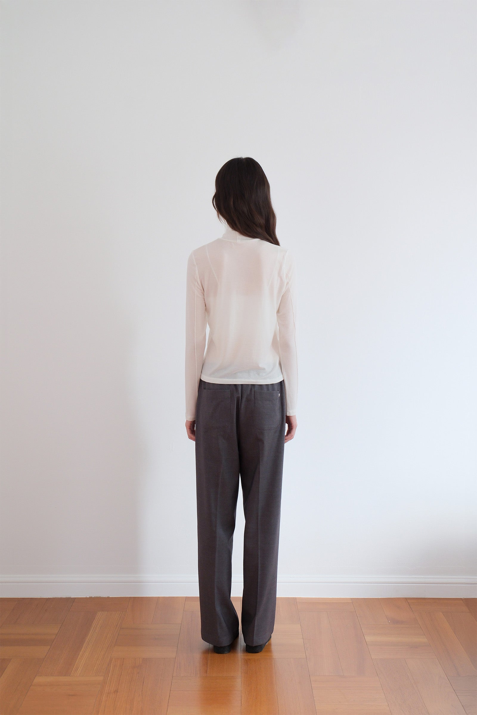 WOOL BANDING SLACKS_CHACOAL