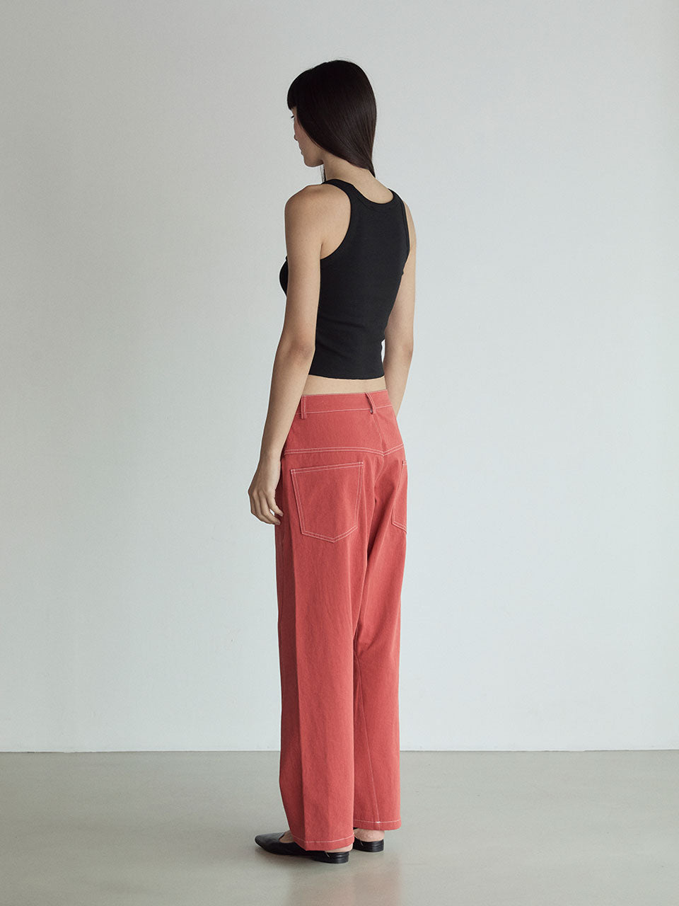 STITCH LOWRISE COTTON PANTS_RED