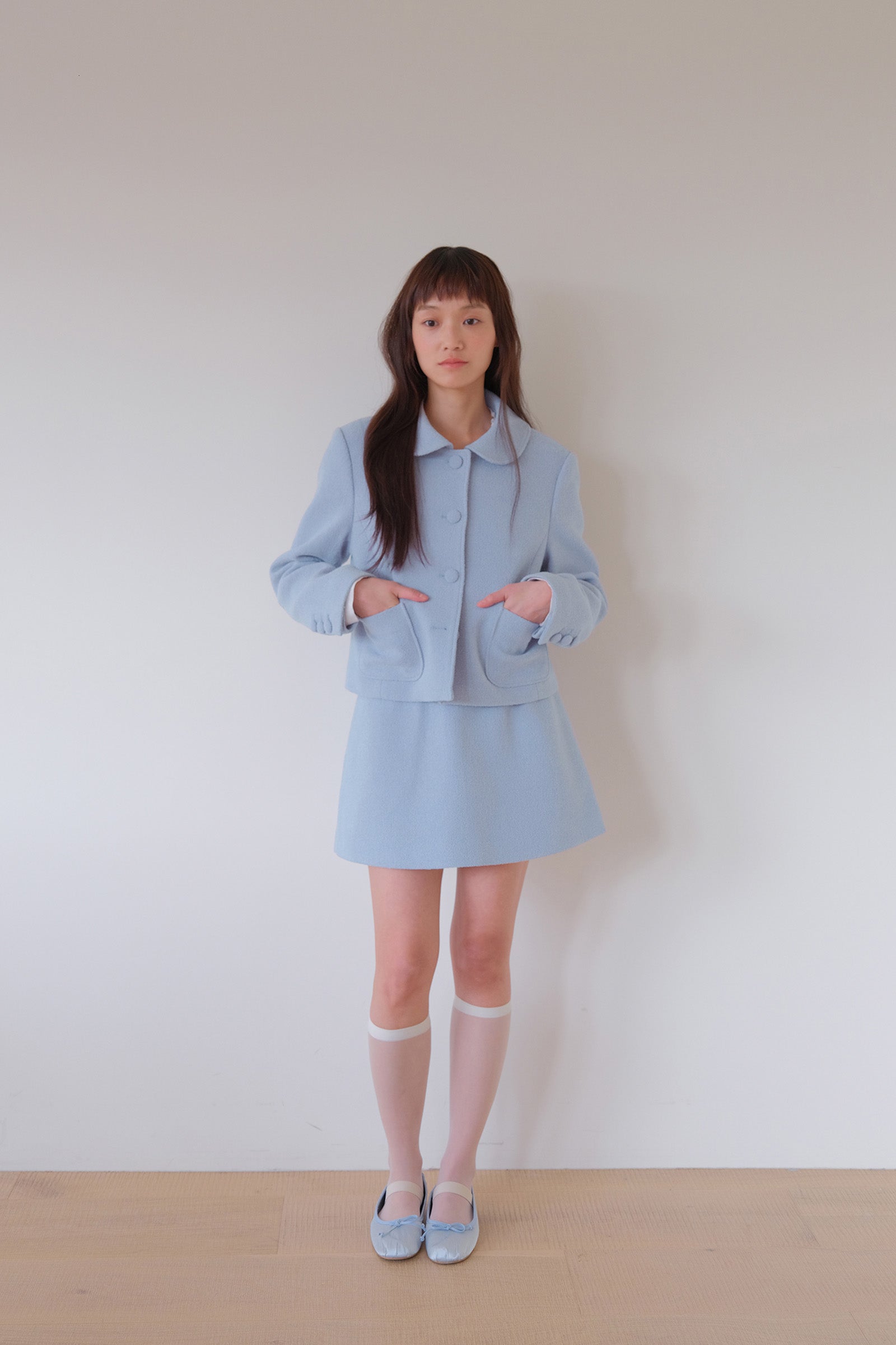 MOUI BOUCLE TWEED SKIRT_SKY BLUE