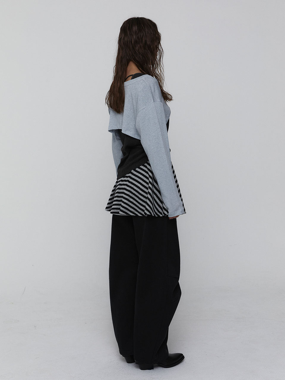 STRIPED MINI SKIRT_CHARCOAL