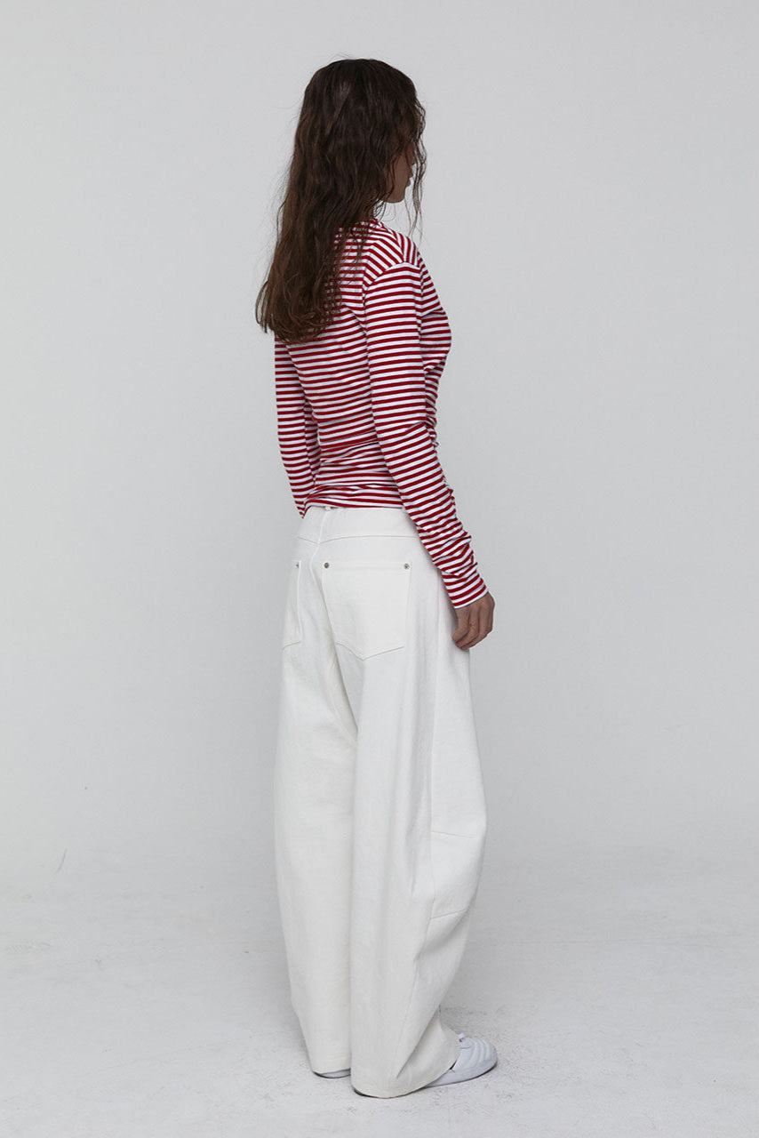 SIDE SHIRRING STRIPE TOP_RED