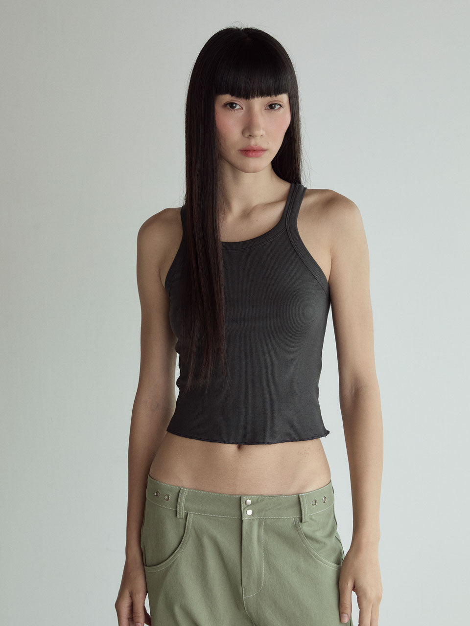 STITCH LOWRISE COTTON PANTS_GREEN