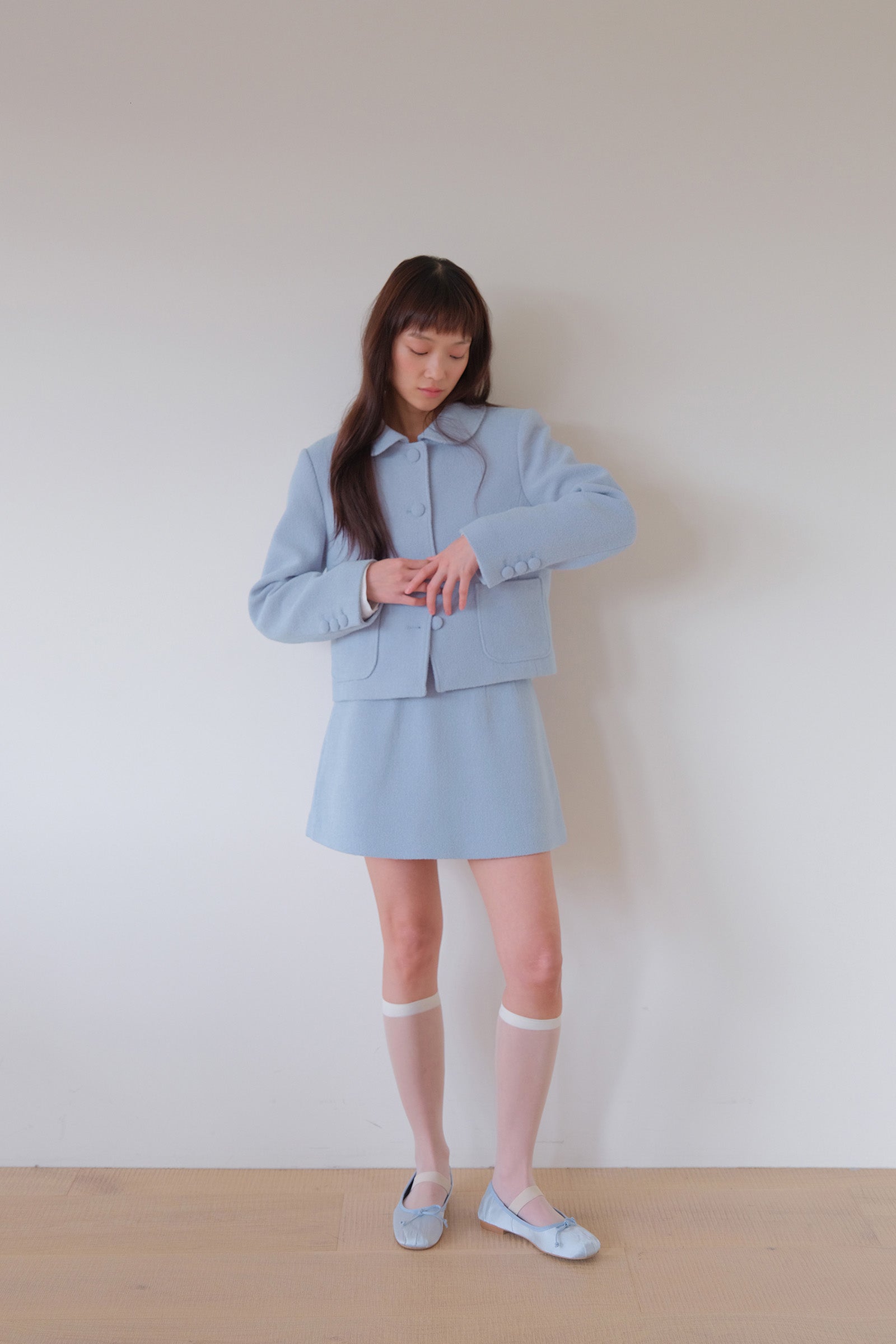 MOUI BOUCLE TWEED SKIRT_SKY BLUE