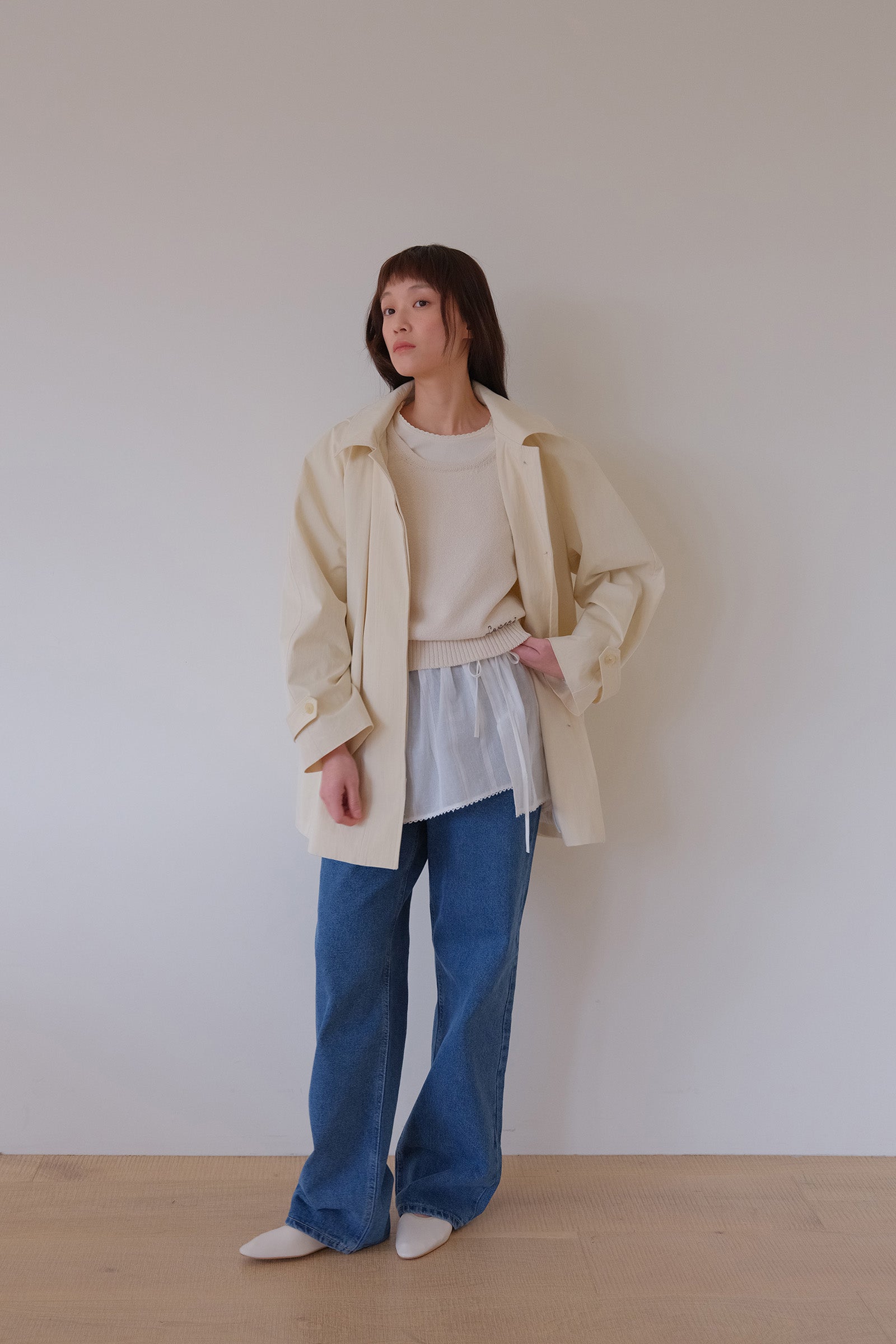 MOUI HOODED HALF TRENCH COAT_CREAM BEIGE