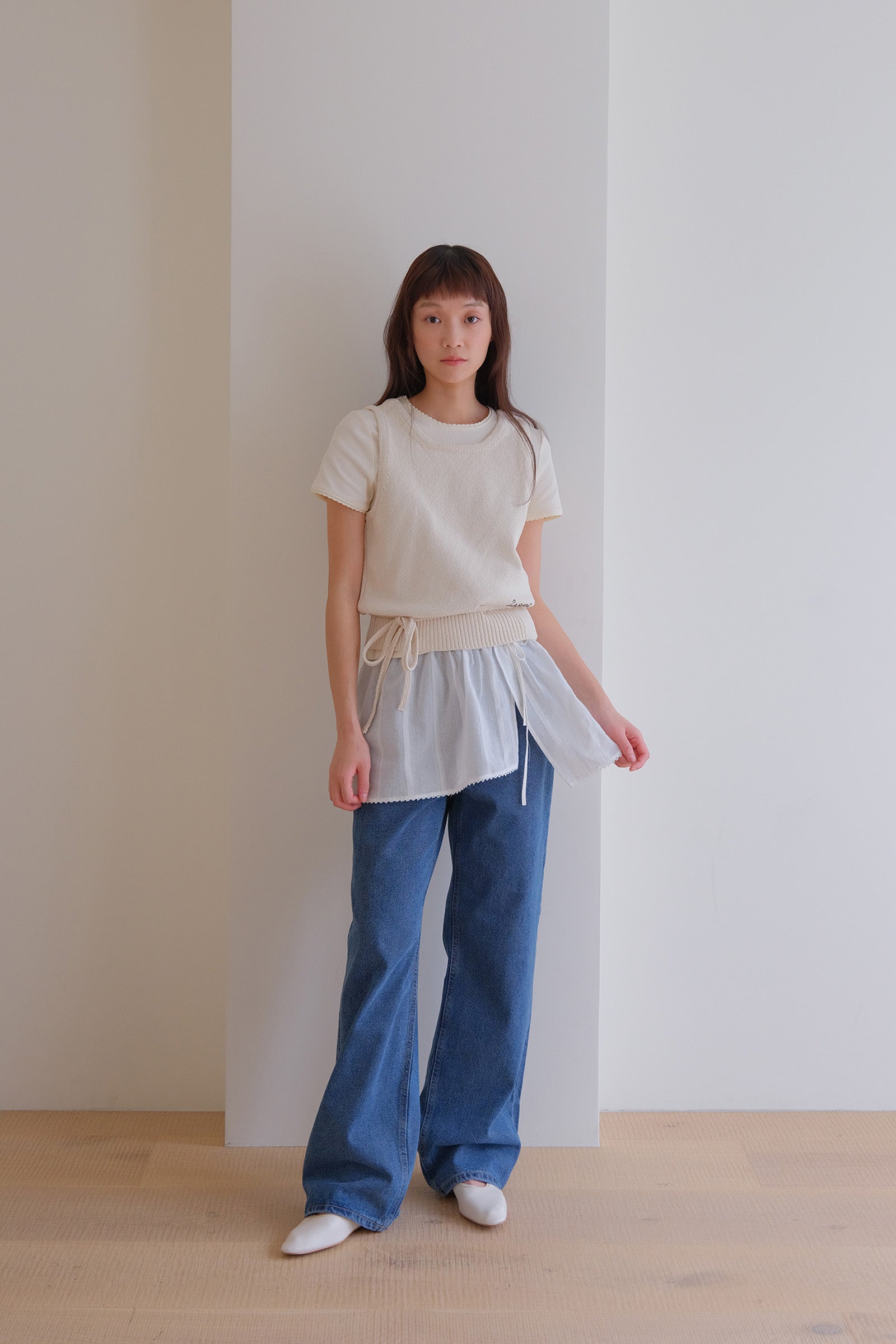 MOUI STRAP TIE KNIT VEST _CRÈME
