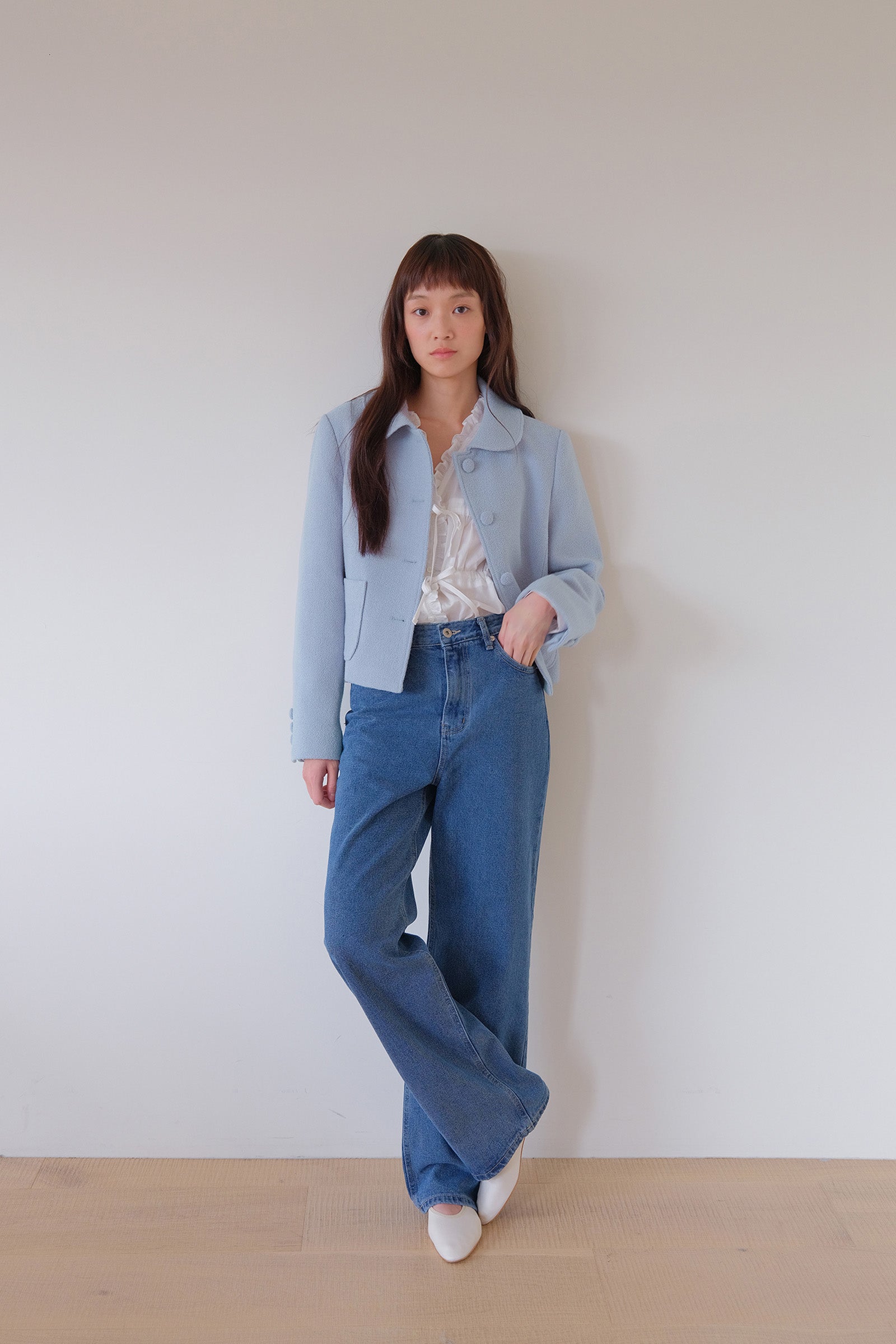 MOUI BOUCLE TWEED JACKET & SKIRT SET_SKY BLUE