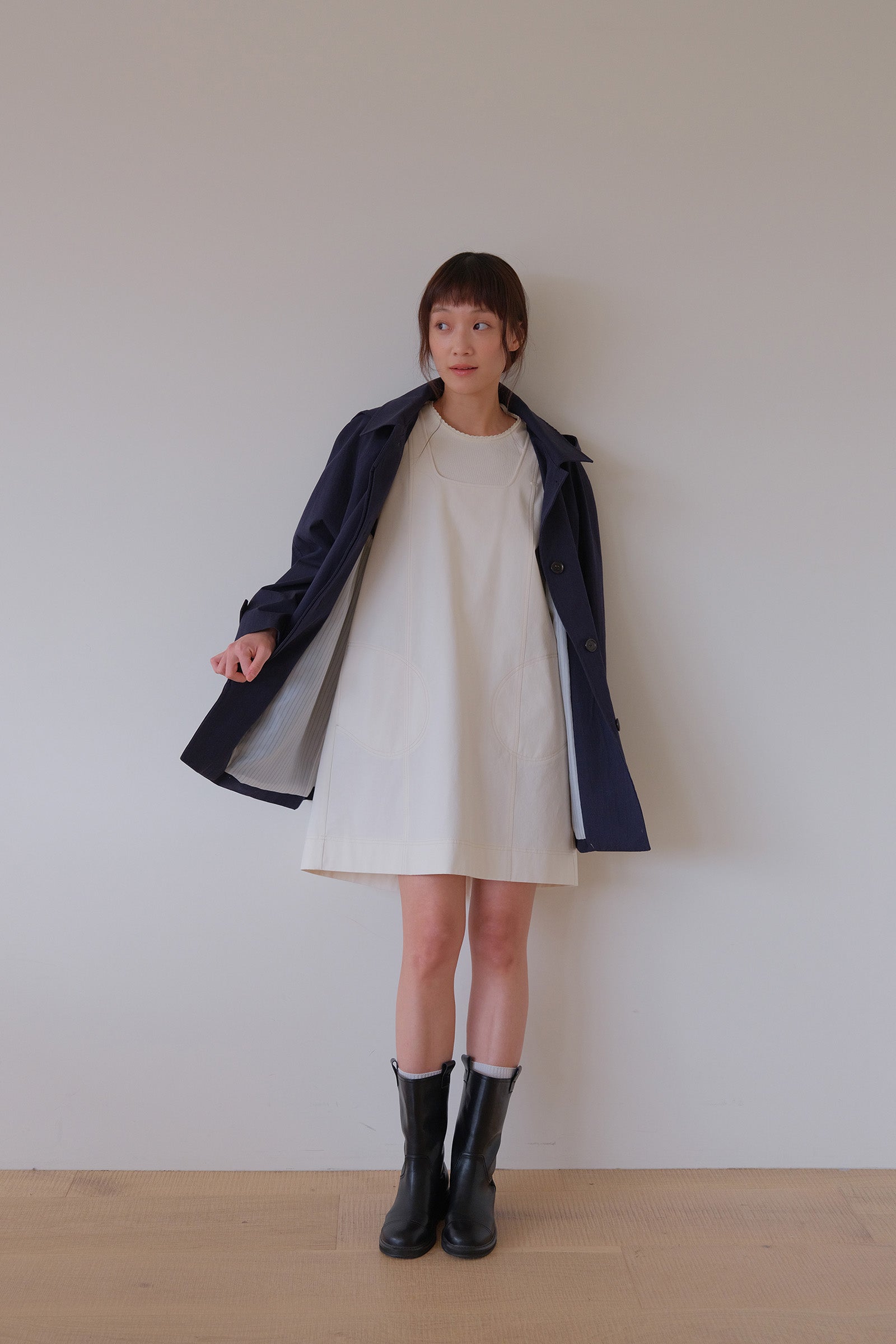 MOUI HOODED HALF TRENCH COAT_NAVY